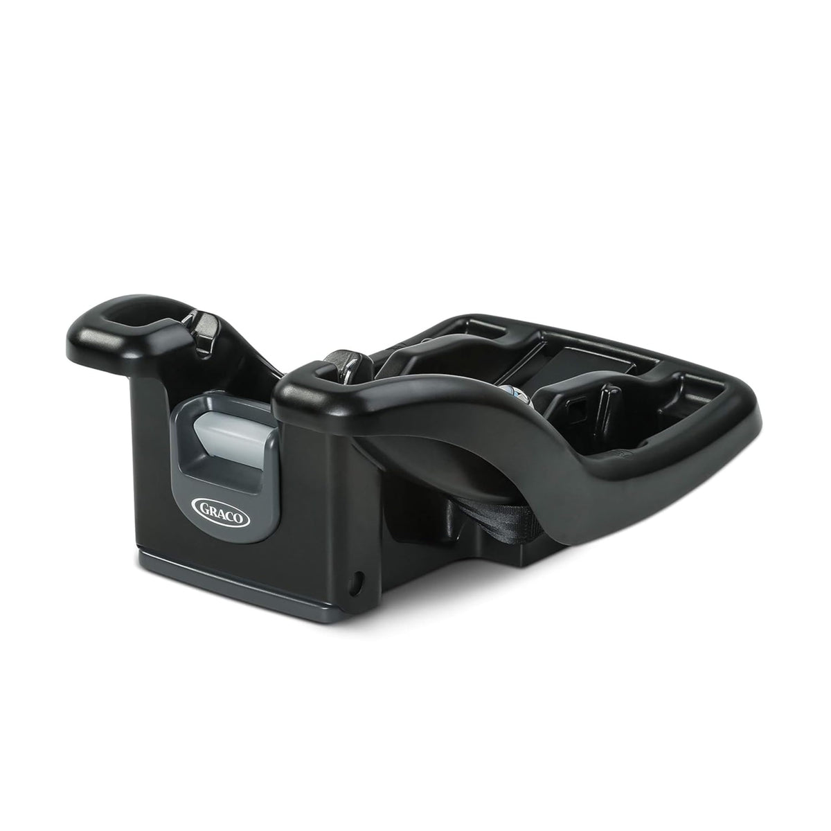 Graco base front view showing sturdy shell and secure attachment benefit