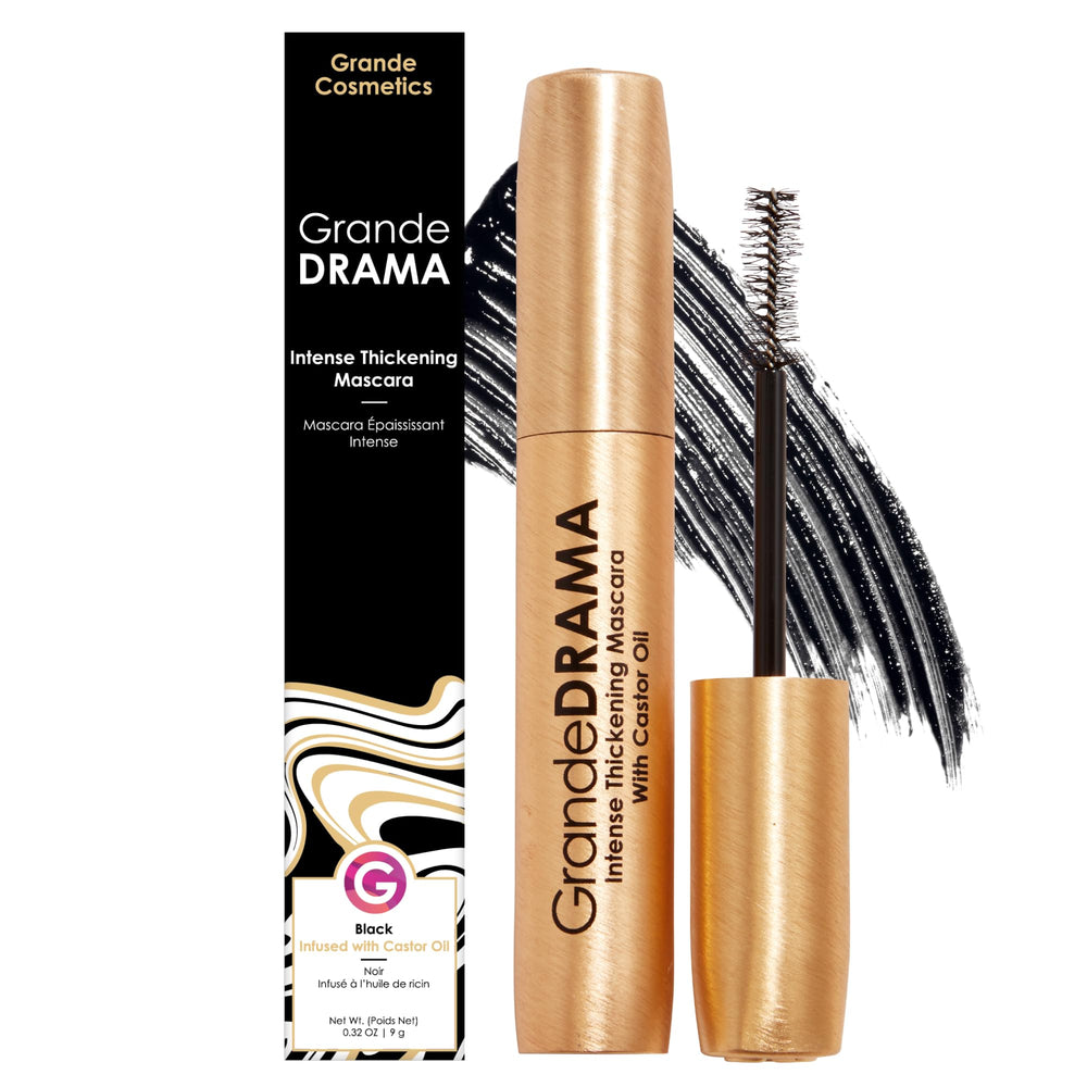 Grande Cosmetics GrandeDRAMA front packaging showing tube and shade, highlights bold finish