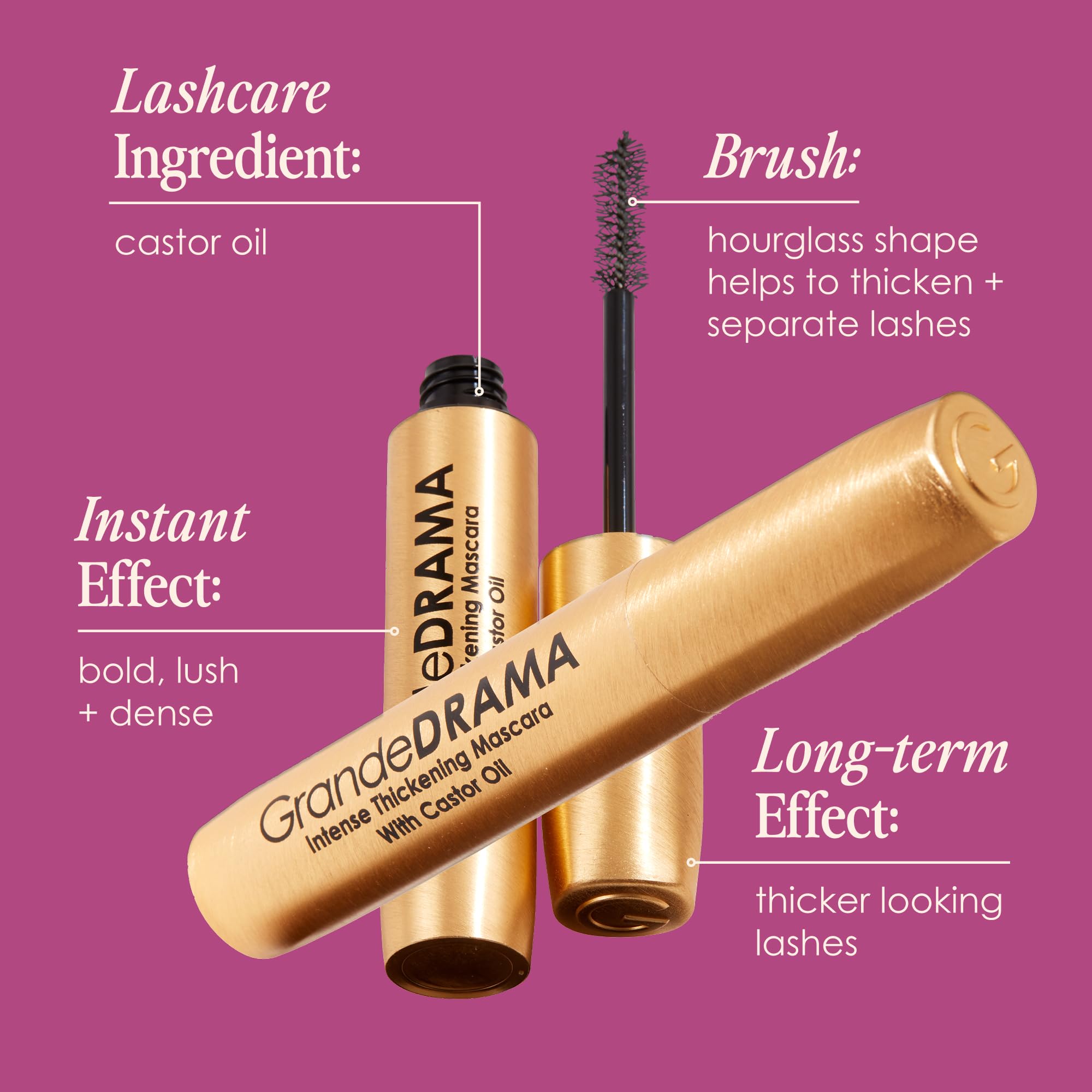 Grande Cosmetics GrandeDRAMA in a makeup bag lifestyle scene, suggests daily routine convenience