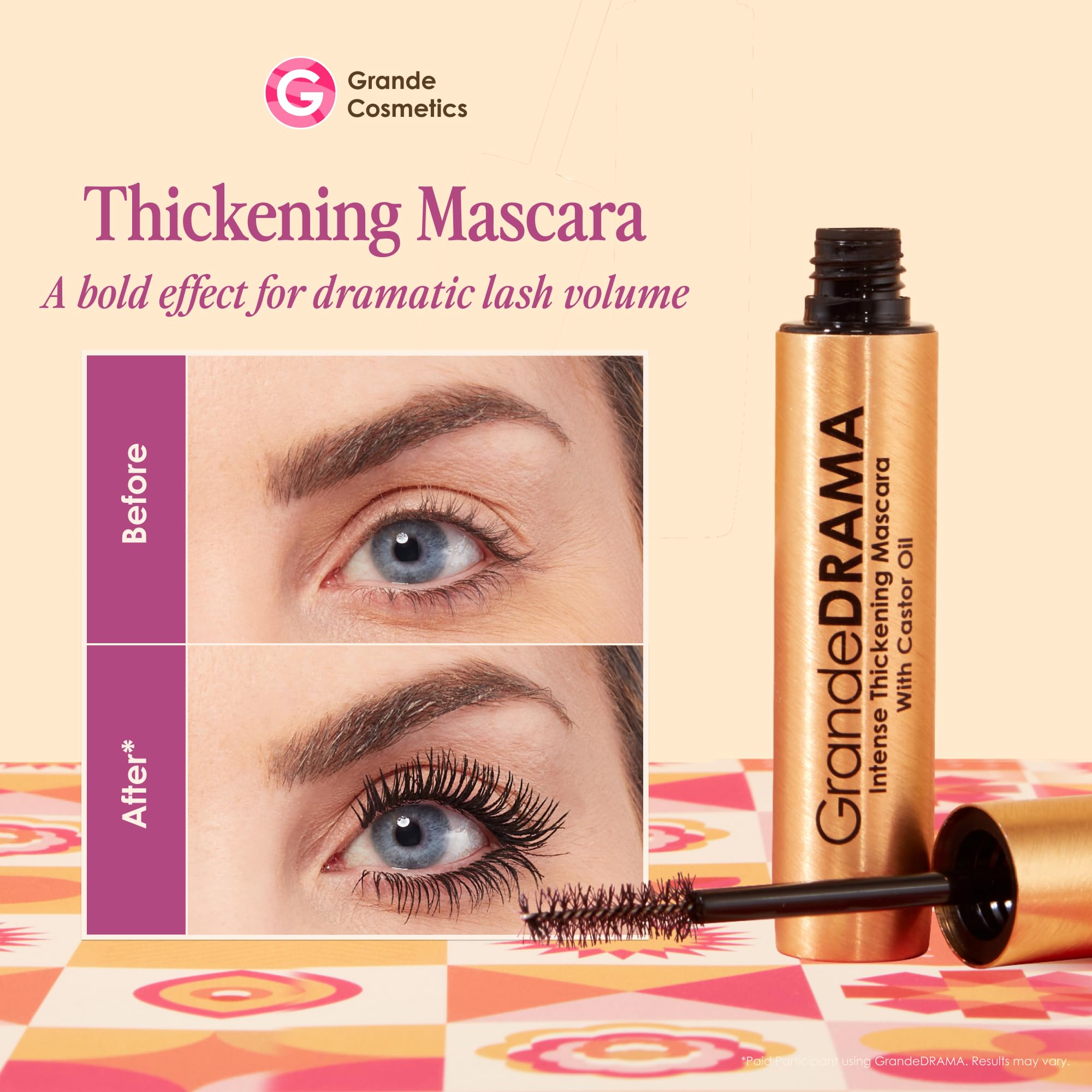 Grande Cosmetics GrandeDRAMA hourglass wand close-up demonstrating lash-separating design benefit