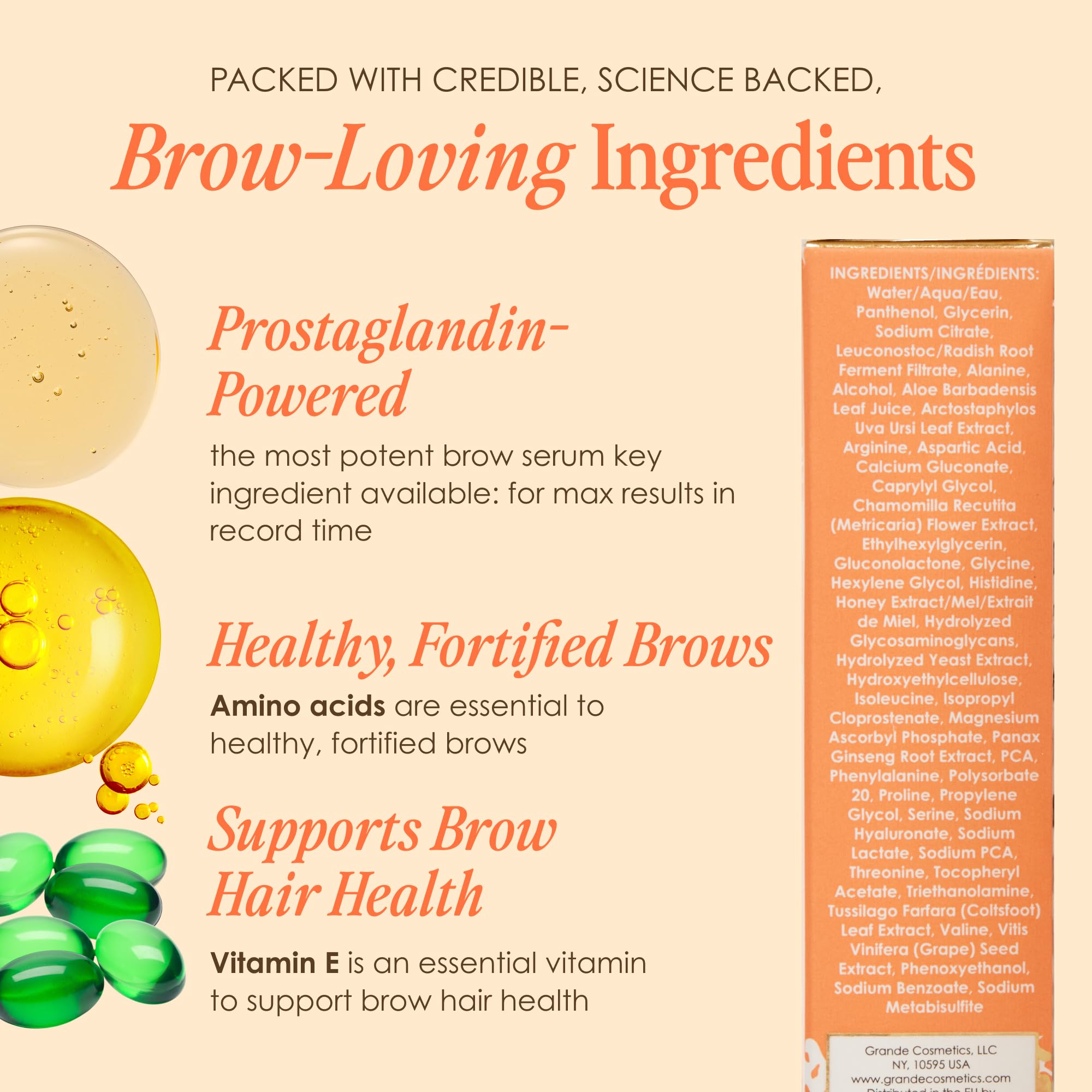 Grande Cosmetics ingredient label close-up showing vitamins and vegan formula