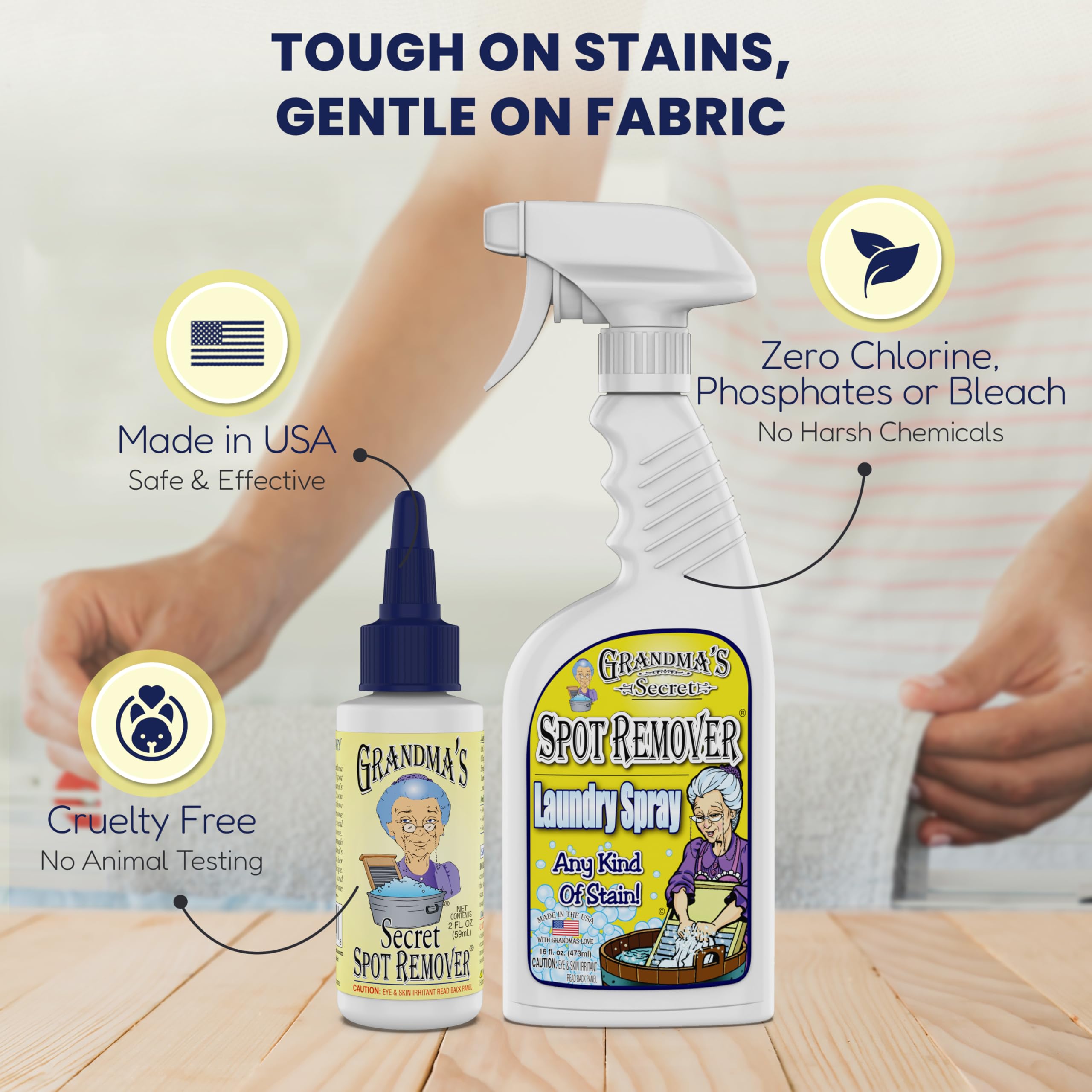 Hand holding Grandma's Secret bottle to show 16 oz size and easy grip