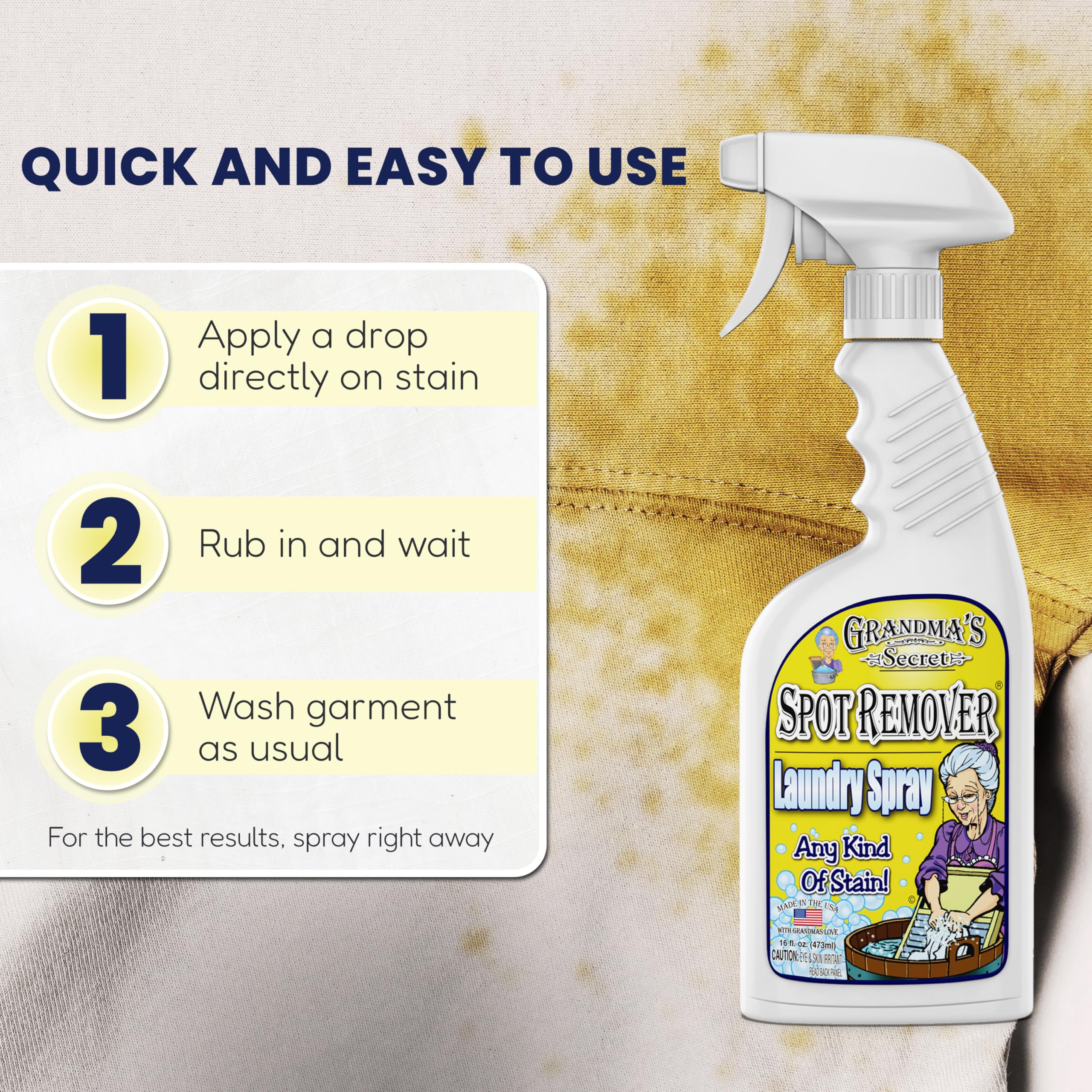 Grandma's Secret bottle beside a washing machine in a laundry room showing practical use benefit