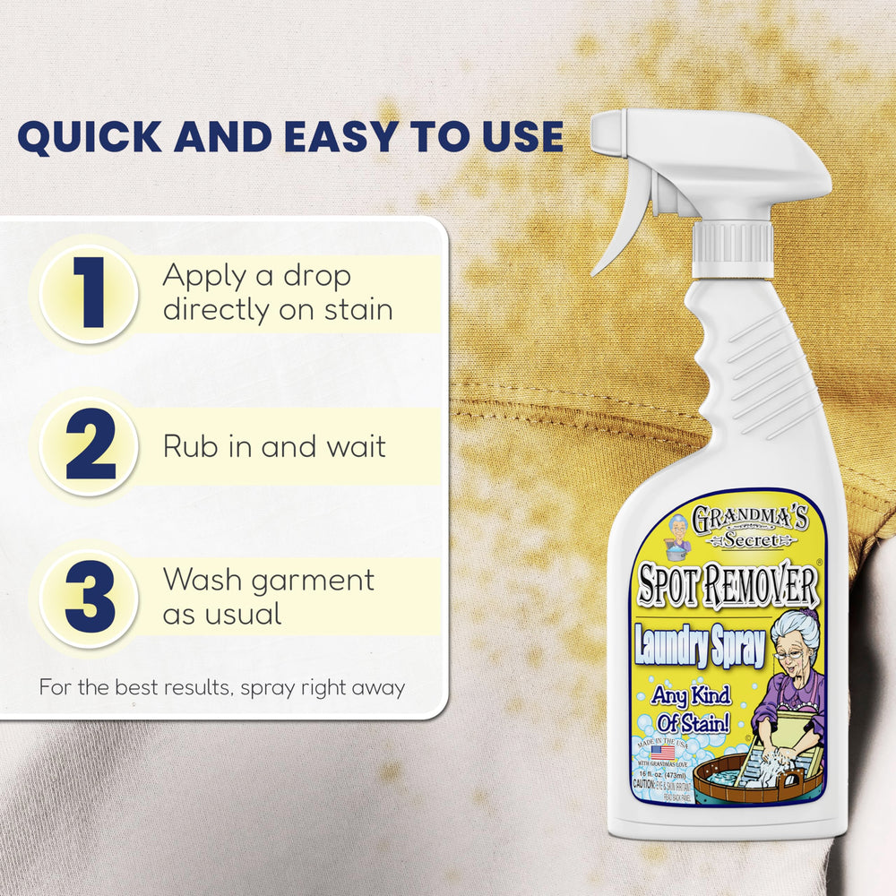 Grandma's Secret bottle beside a washing machine in a laundry room showing practical use benefit