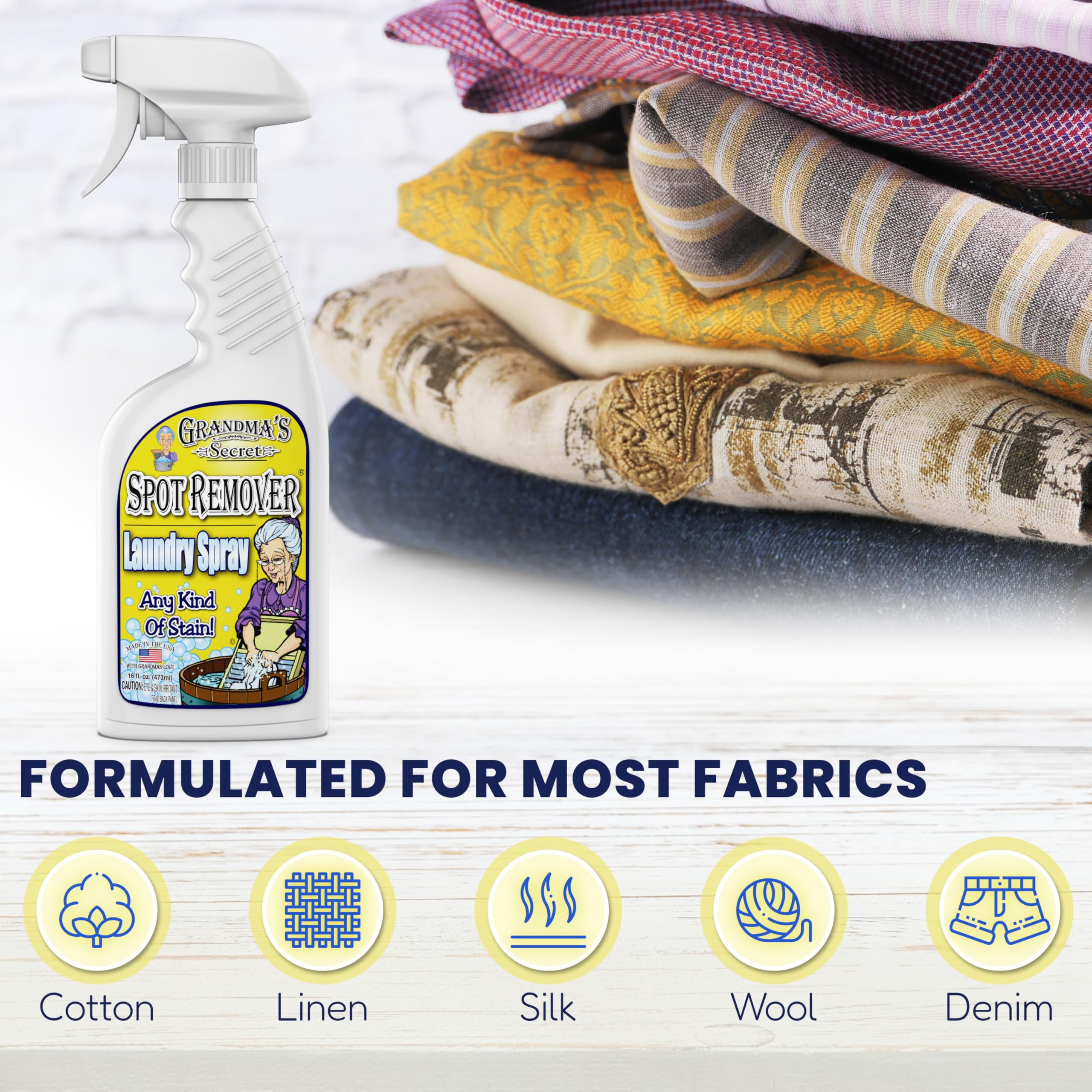 Grandma's Secret spray applied to a shirt stain illustrating targeted pre-treatment benefit