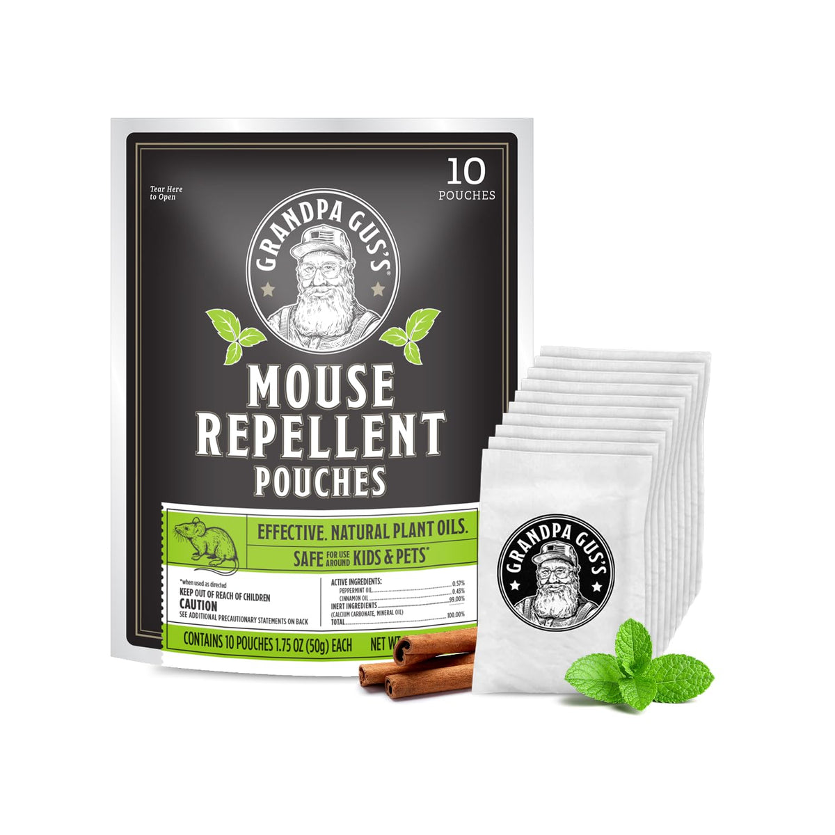 Grandpa Gus's front packaging showing 10 pouches and product name, clear protection