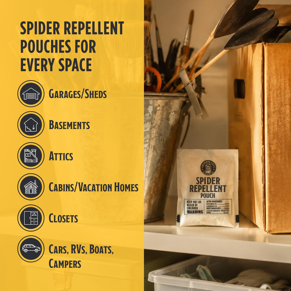 Grandpa Gus's pouches in a shed corner protecting stored items benefit