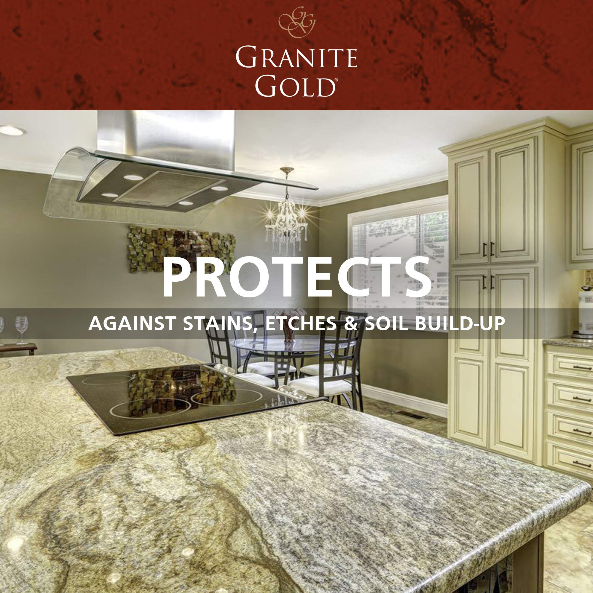 Granite Gold countertop before and after sealing with visible stain resistance