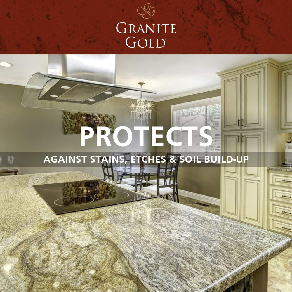 Granite Gold countertop before and after sealing with visible stain resistance