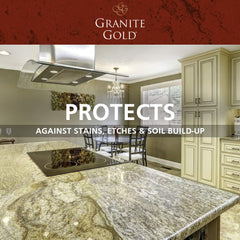 Granite Gold countertop before and after sealing with visible stain resistance