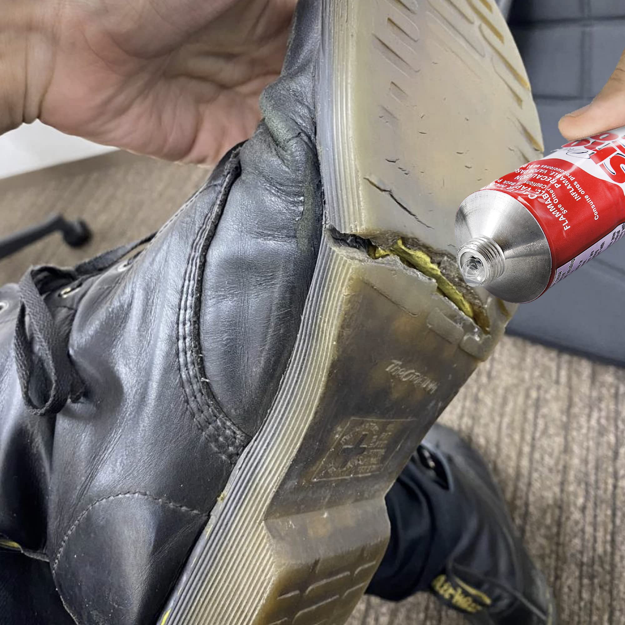 GRAS Art Bundles applying adhesive to skateboard sole for added traction and grip