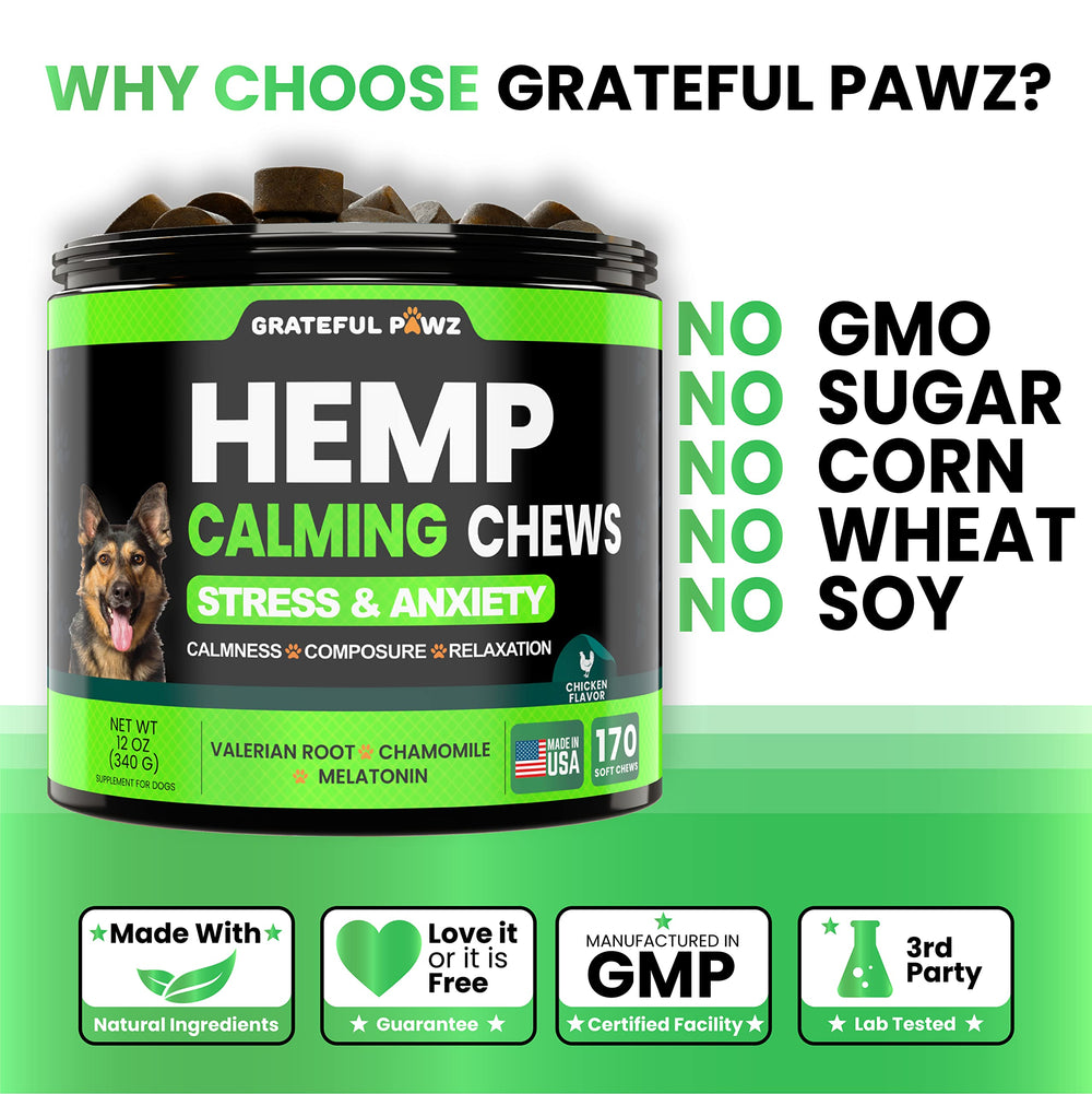 Grateful Pawz label and ingredient list visible, emphasizing veterinarian formulation