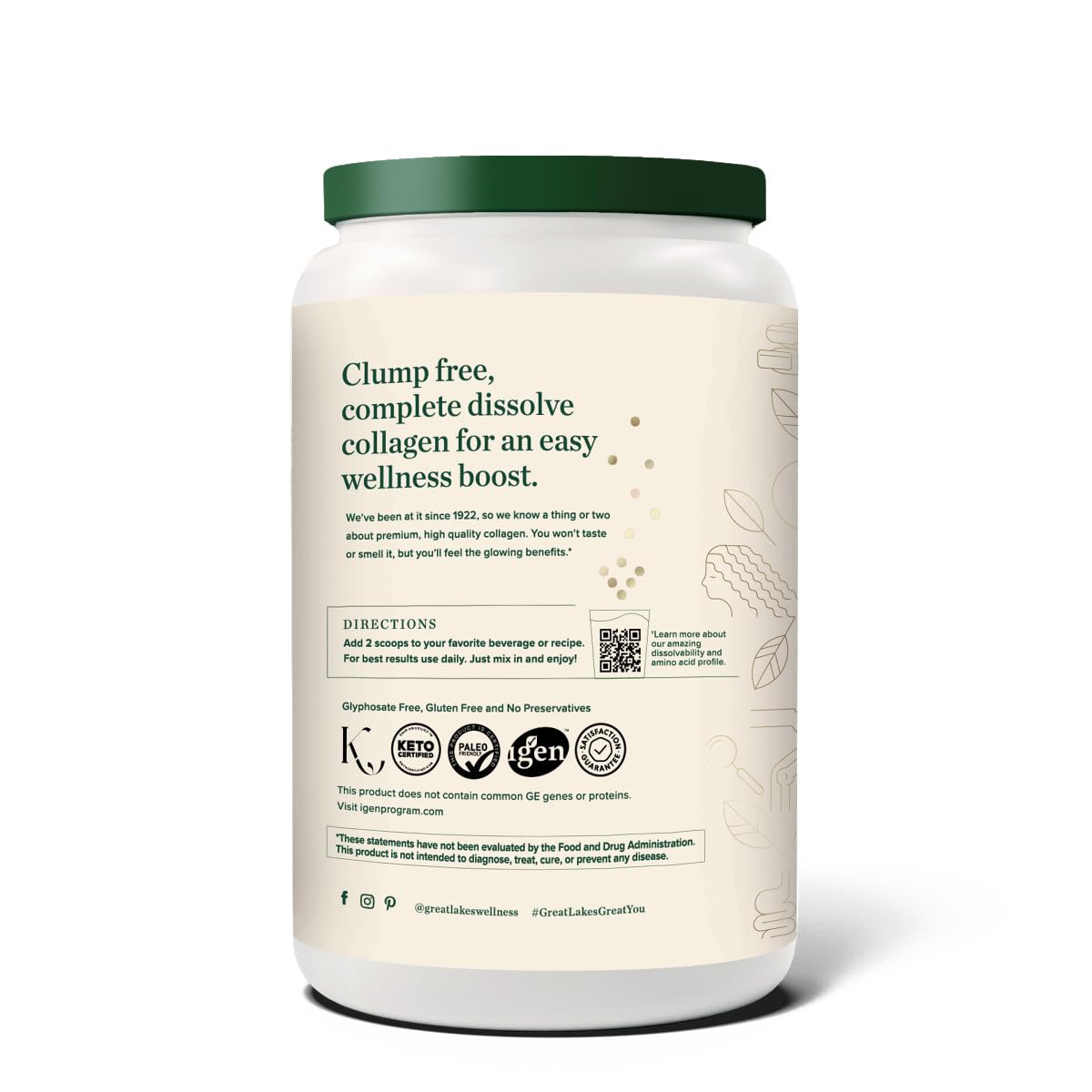 Great Lakes Wellness scoop filled with collagen peptides for easy measuring