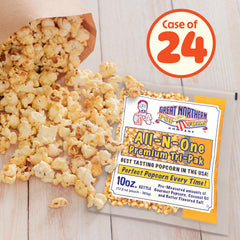 Great Northern popped popcorn in bowl overhead showing fluffy texture and ample yield