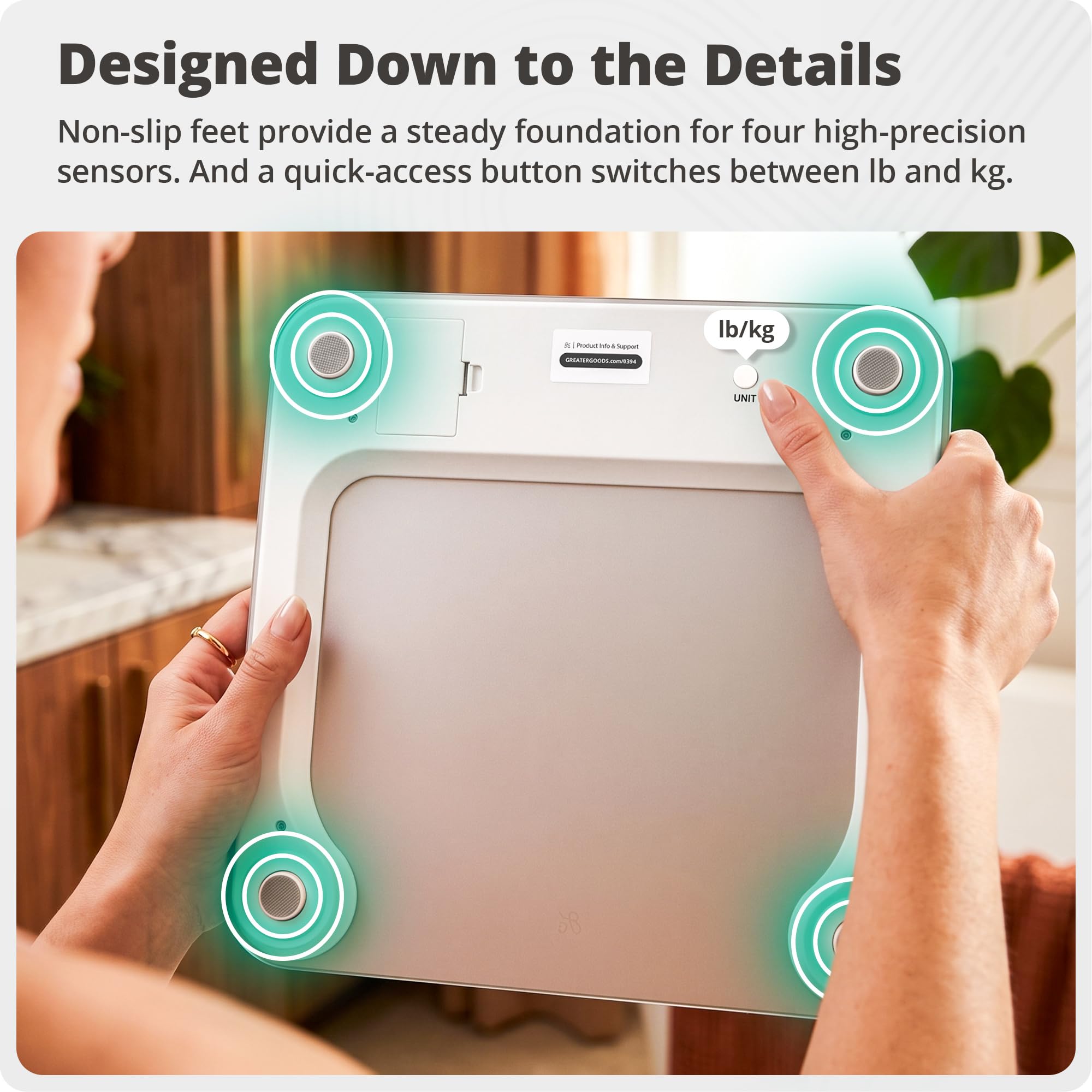 Greater Goods AccuCheck placed in a bathroom scene illustrating easy integration and style