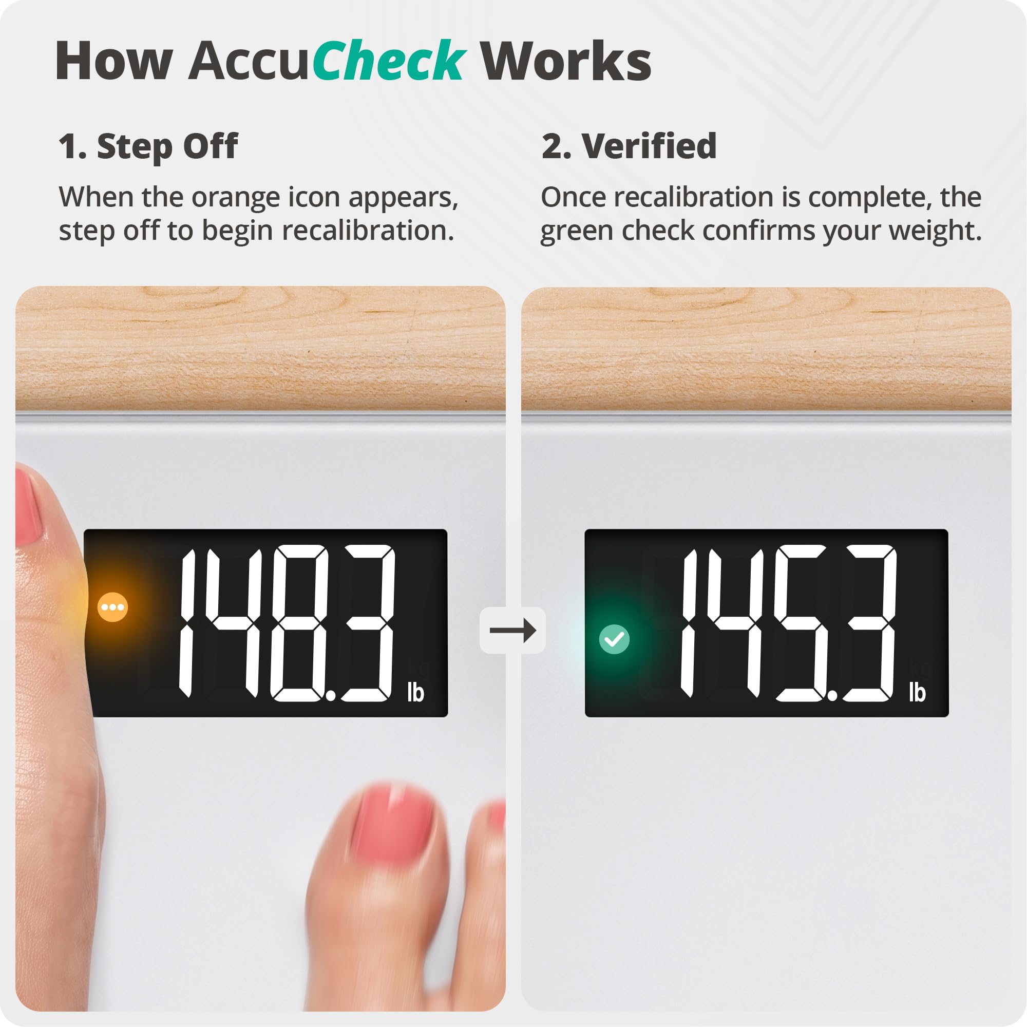 Greater Goods AccuCheck detail of tempered glass platform for a stable, sturdy weighing surface