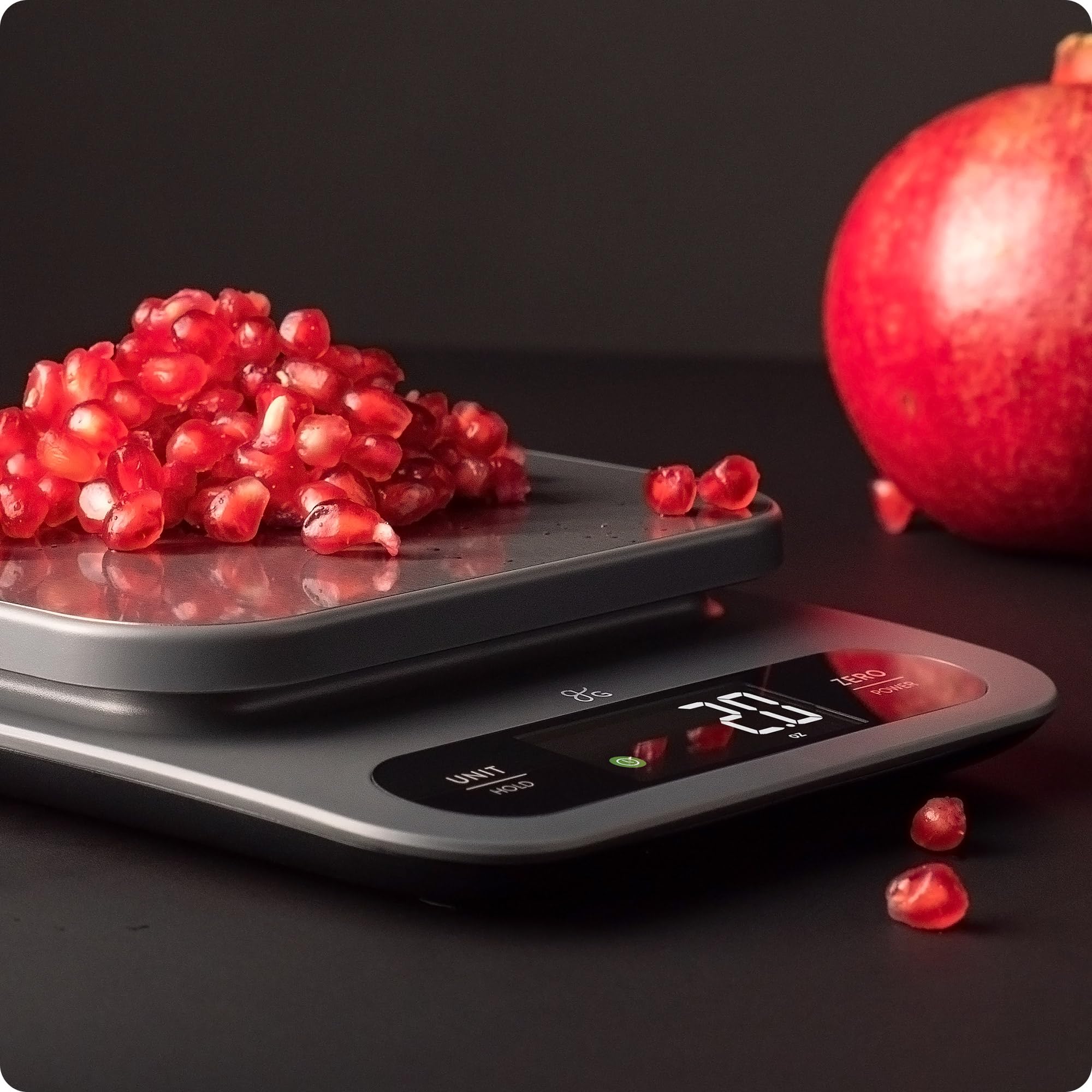 Greater Goods kitchen lifestyle scene showing the scale ready for meal prep benefit