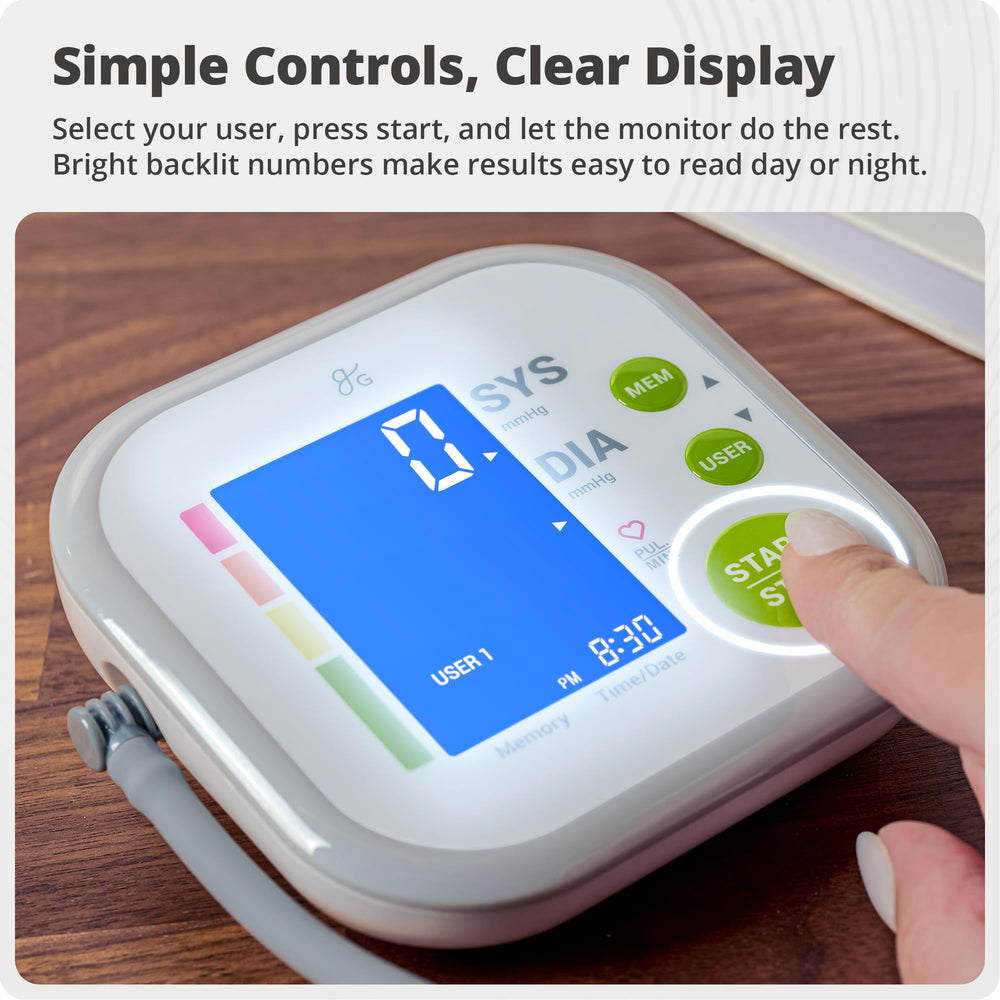 Greater Goods monitor with wall adapter and AAA batteries for flexible power options