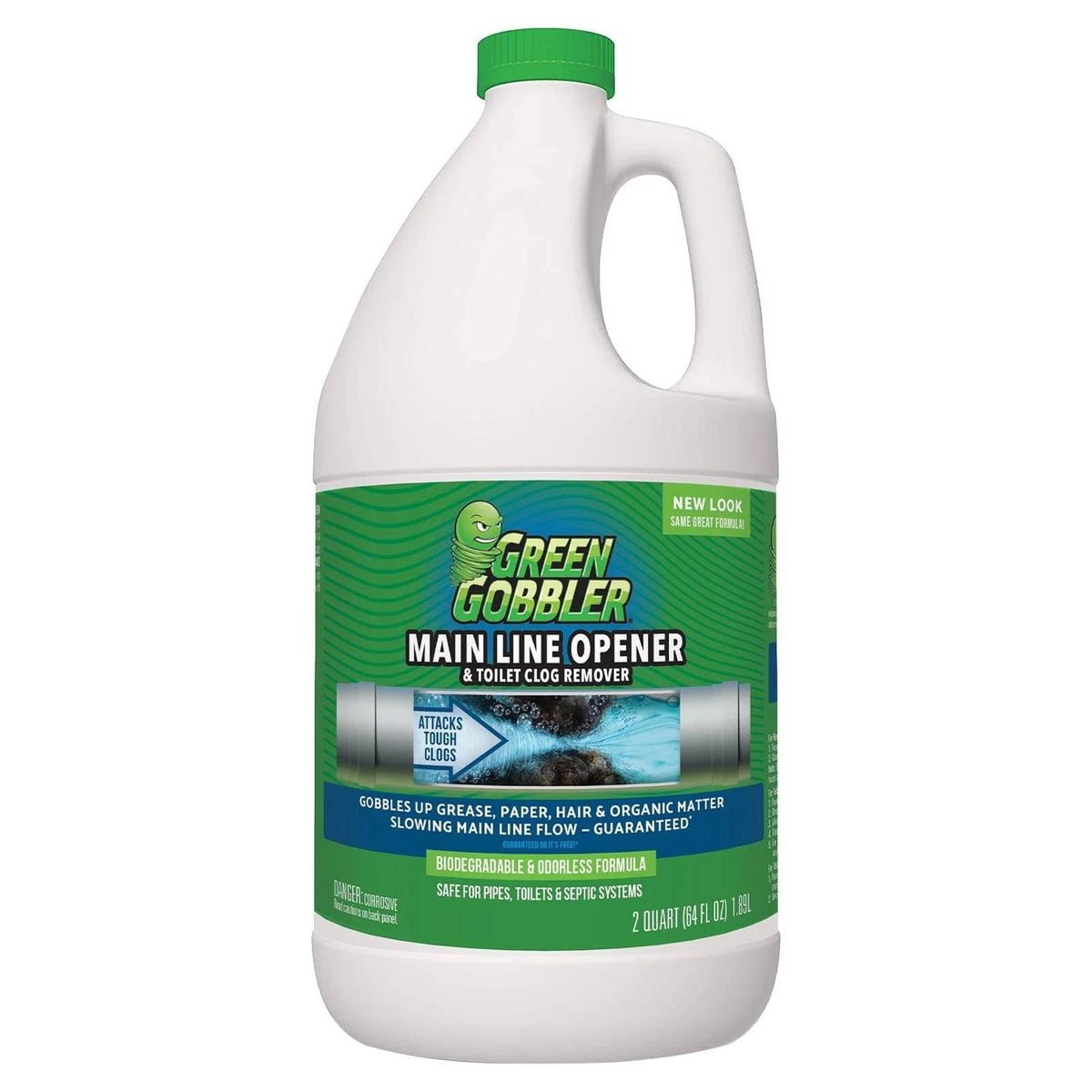 Green Gobbler front label on 64 oz bottle showing product identity and benefits