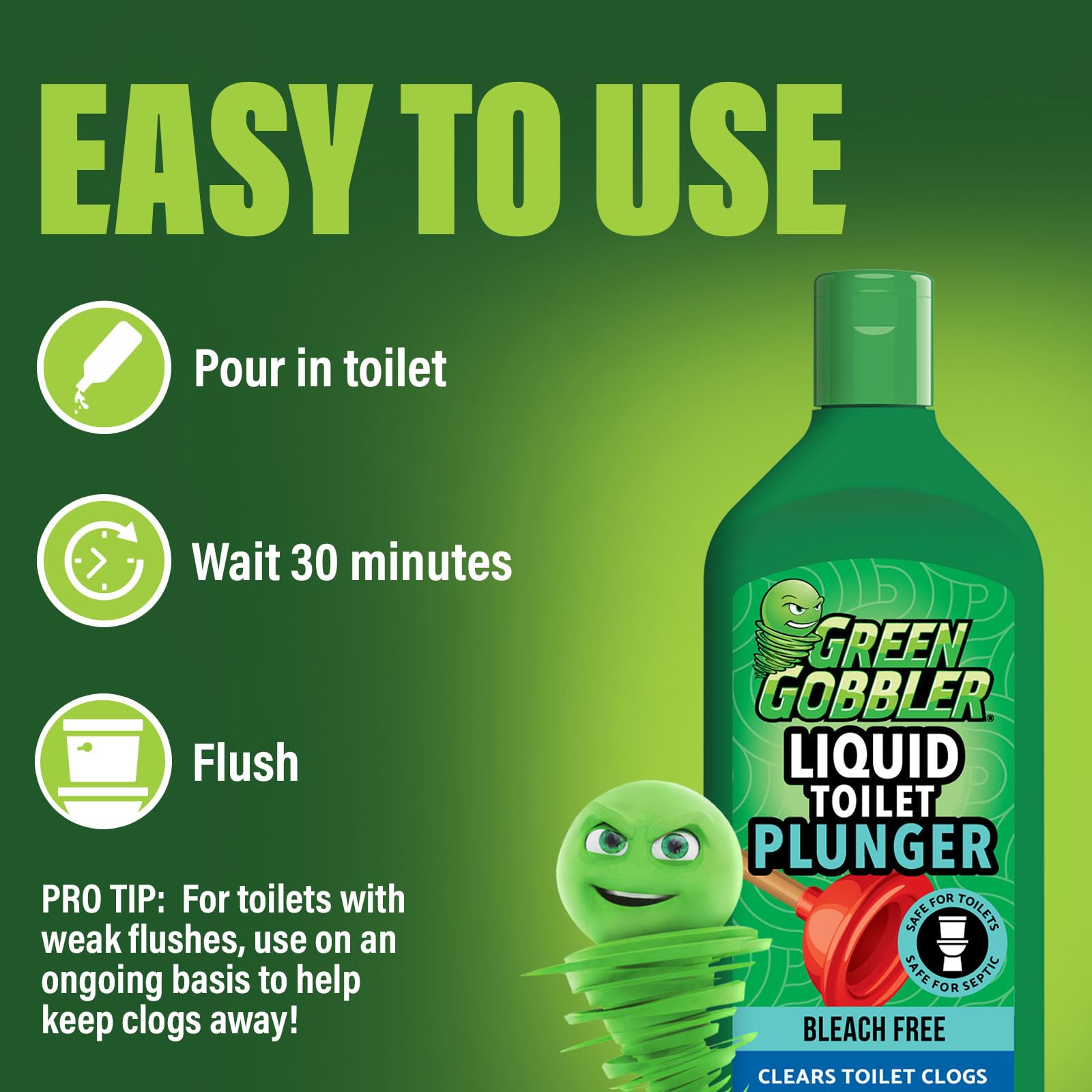 Green Gobbler stored in bathroom cabinet showcasing convenient accessibility