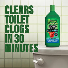 Green Gobbler being poured into toilet bowl to clear a clog quickly