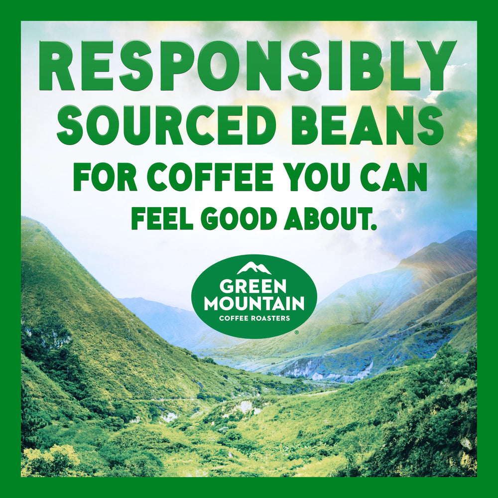 Green Mountain Coffee Roasters pack next to mug giving clear size comparison