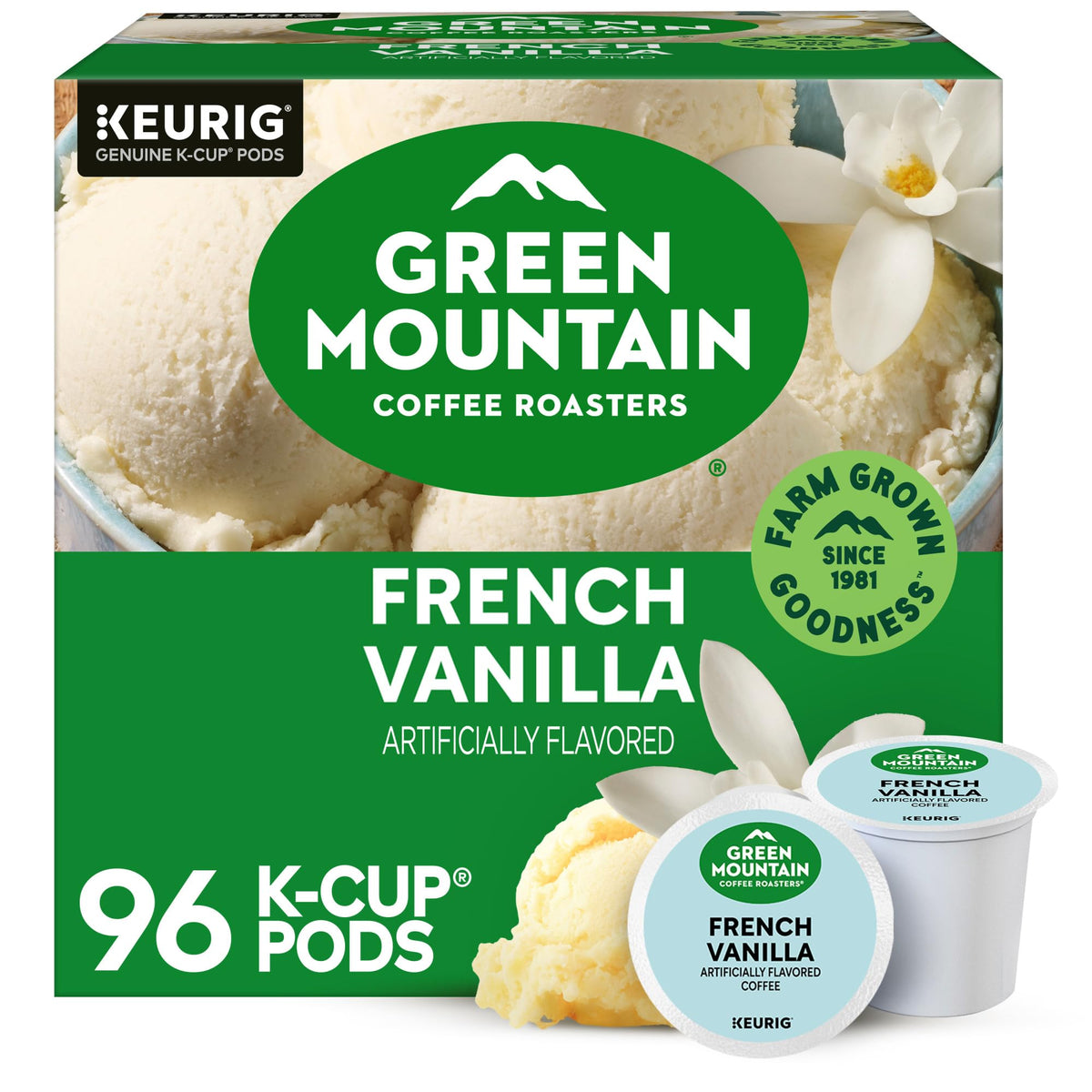 Green Mountain Coffee Roasters front package showing product benefits and count
