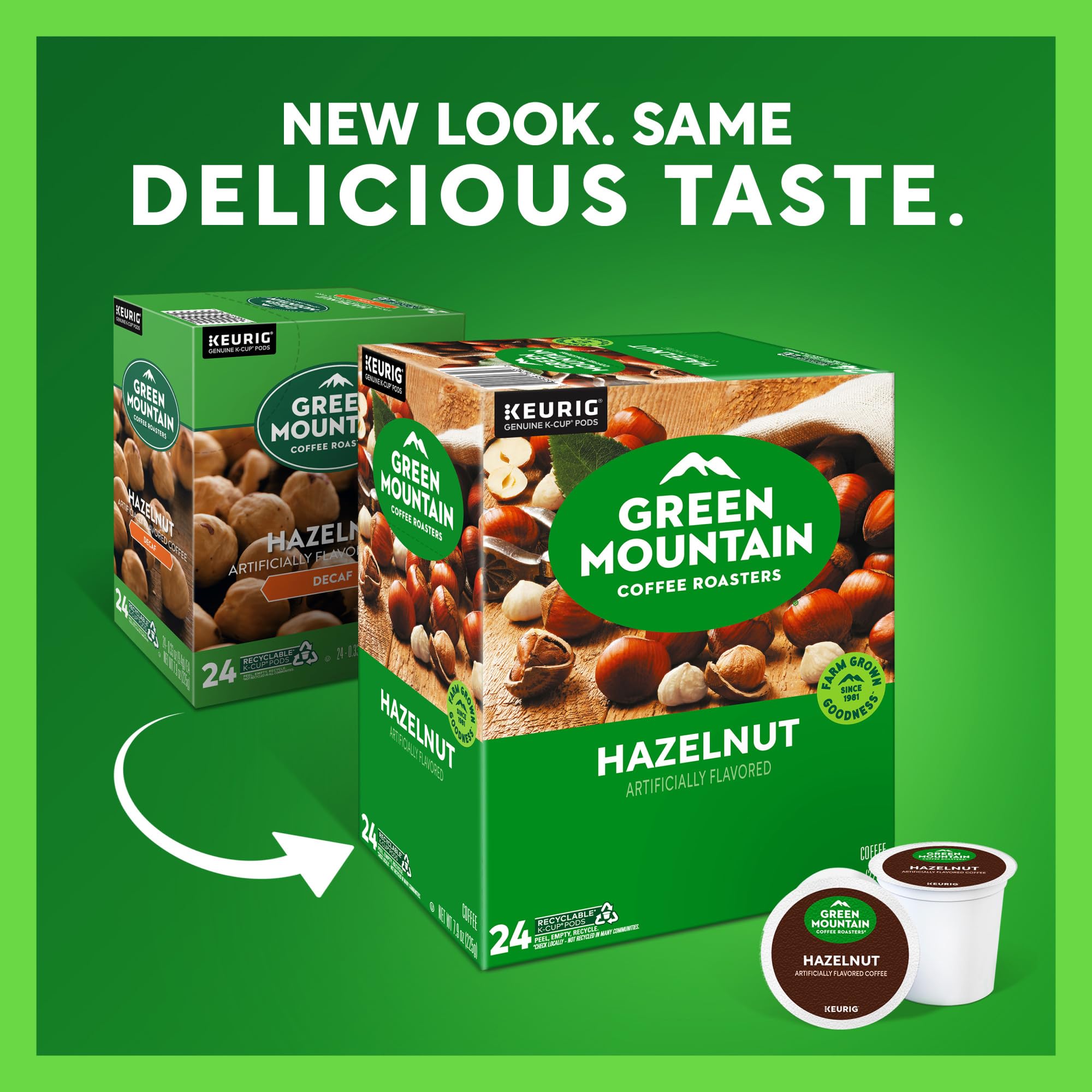 Close-up of a Green Mountain K-Cup pod showing sealed freshness and convenience