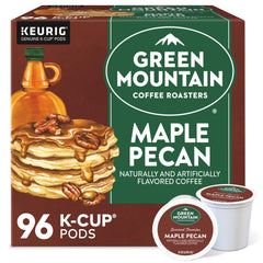 Green Mountain Coffee Roasters front box showing maple pecan flavor and 96 count convenience