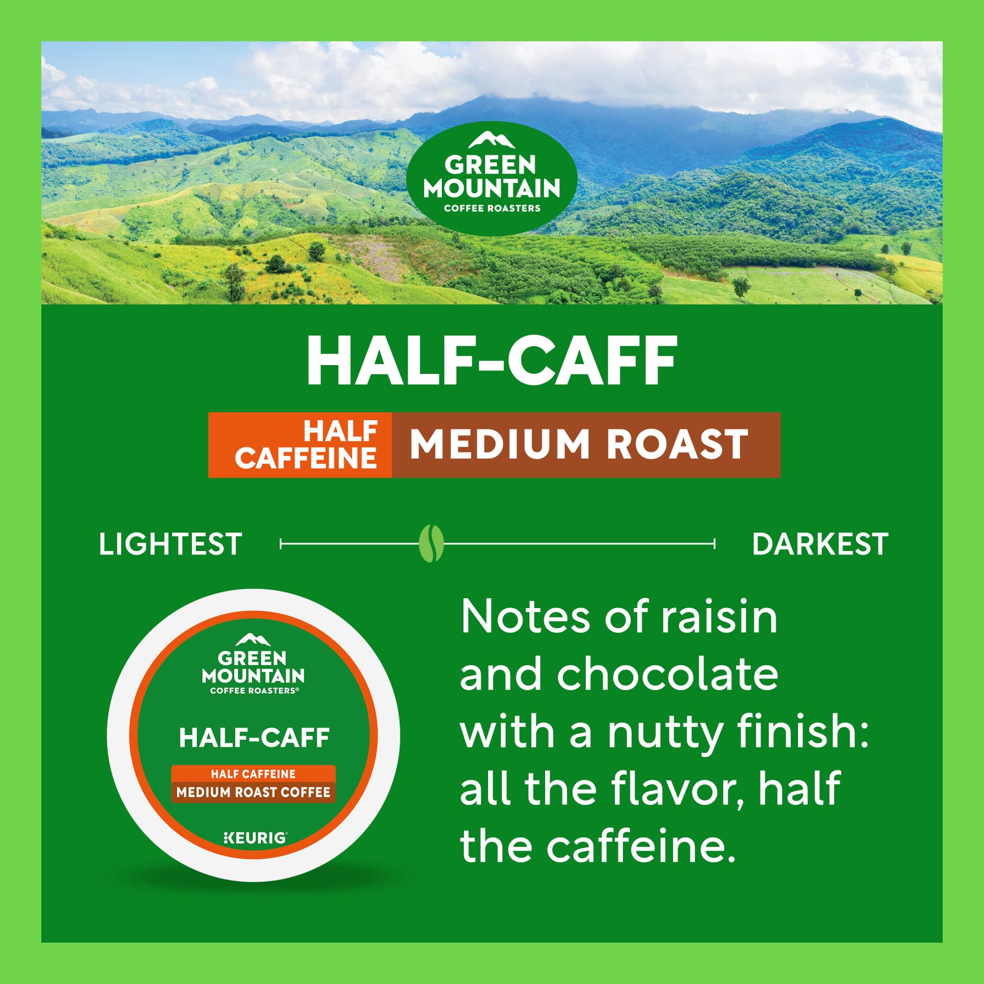 Green Mountain Coffee Roasters pod beside mug demonstrating easy single-serve use