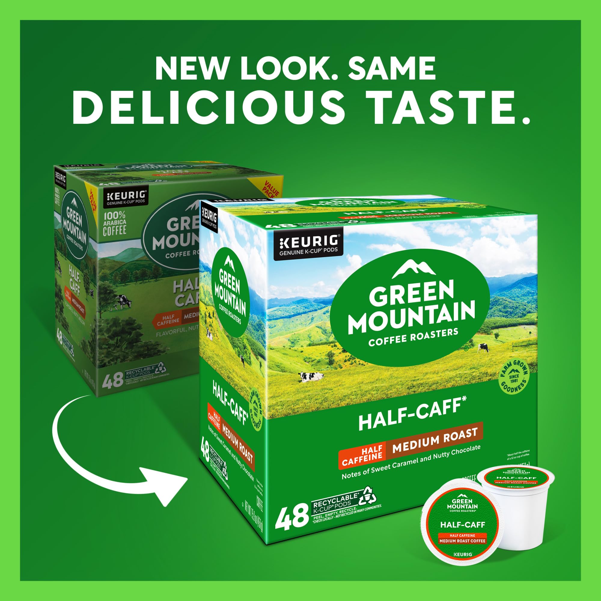 Green Mountain Coffee Roasters single K-Cup close-up highlighting sealed freshness