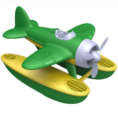 Green Toys seaplane front view showing bright colors and durable design benefit safe play