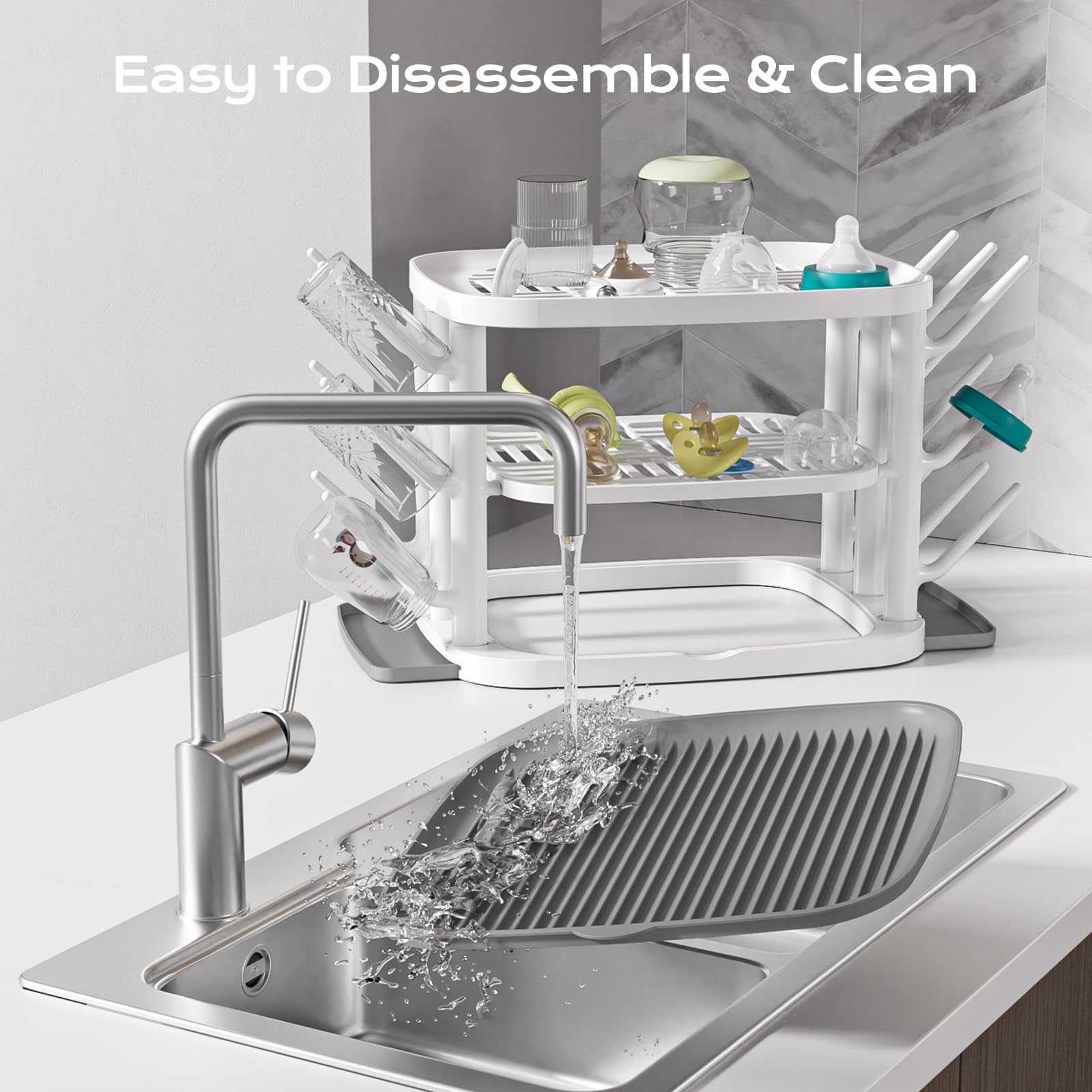 GREENDADI in-use with bottles and pump parts drying to save time and space