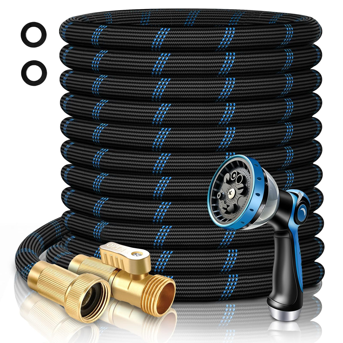 Greenient front view of 50ft hose showing compact packaging and easy-carry benefit