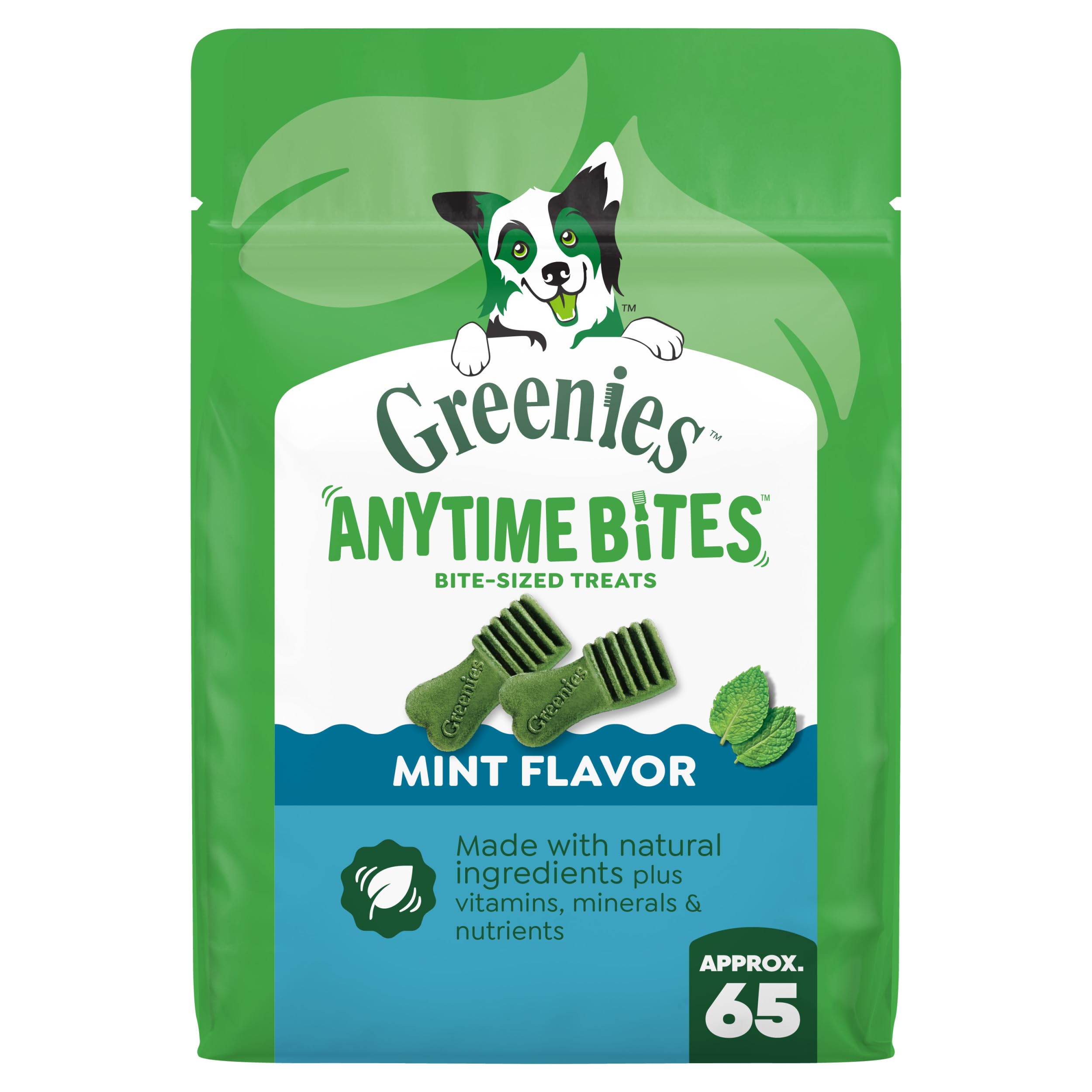 Greenies front pack shows product branding and pouch for convenience