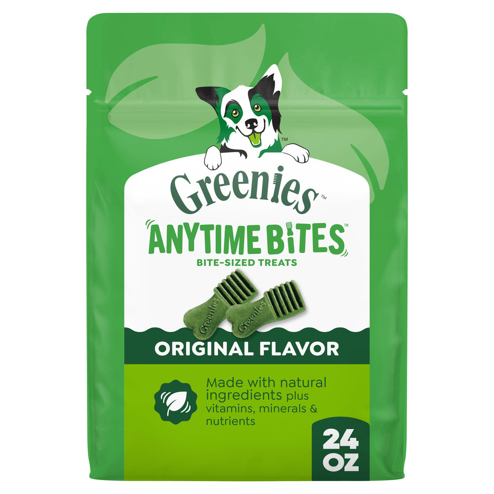 Greenies Anytime Bites front packaging showing brand and bag