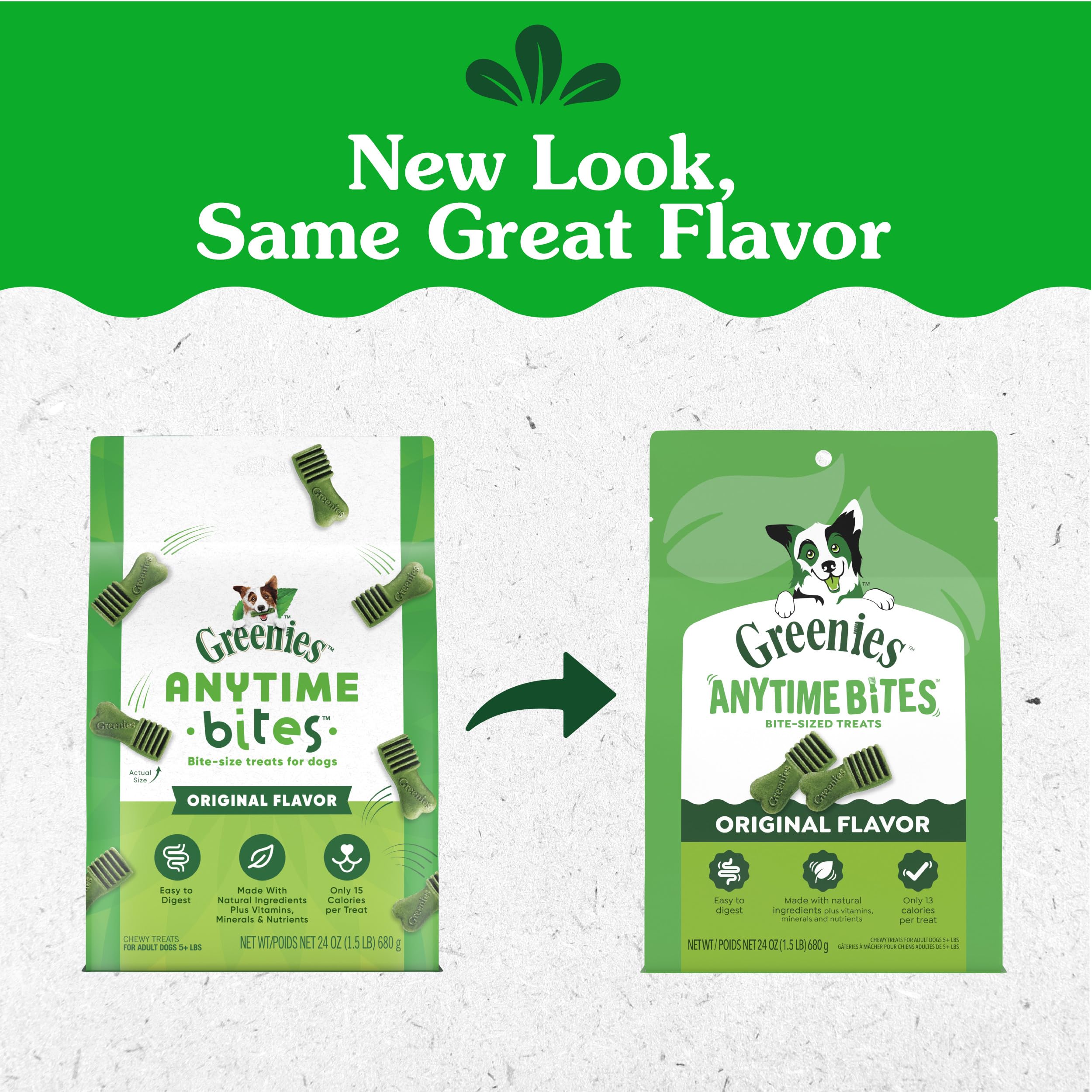 Greenies Anytime Bites open bag with visible small chewy treats for easy access