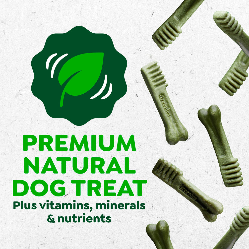 Open bag revealing Greenies chews emphasizing easy access and daily use