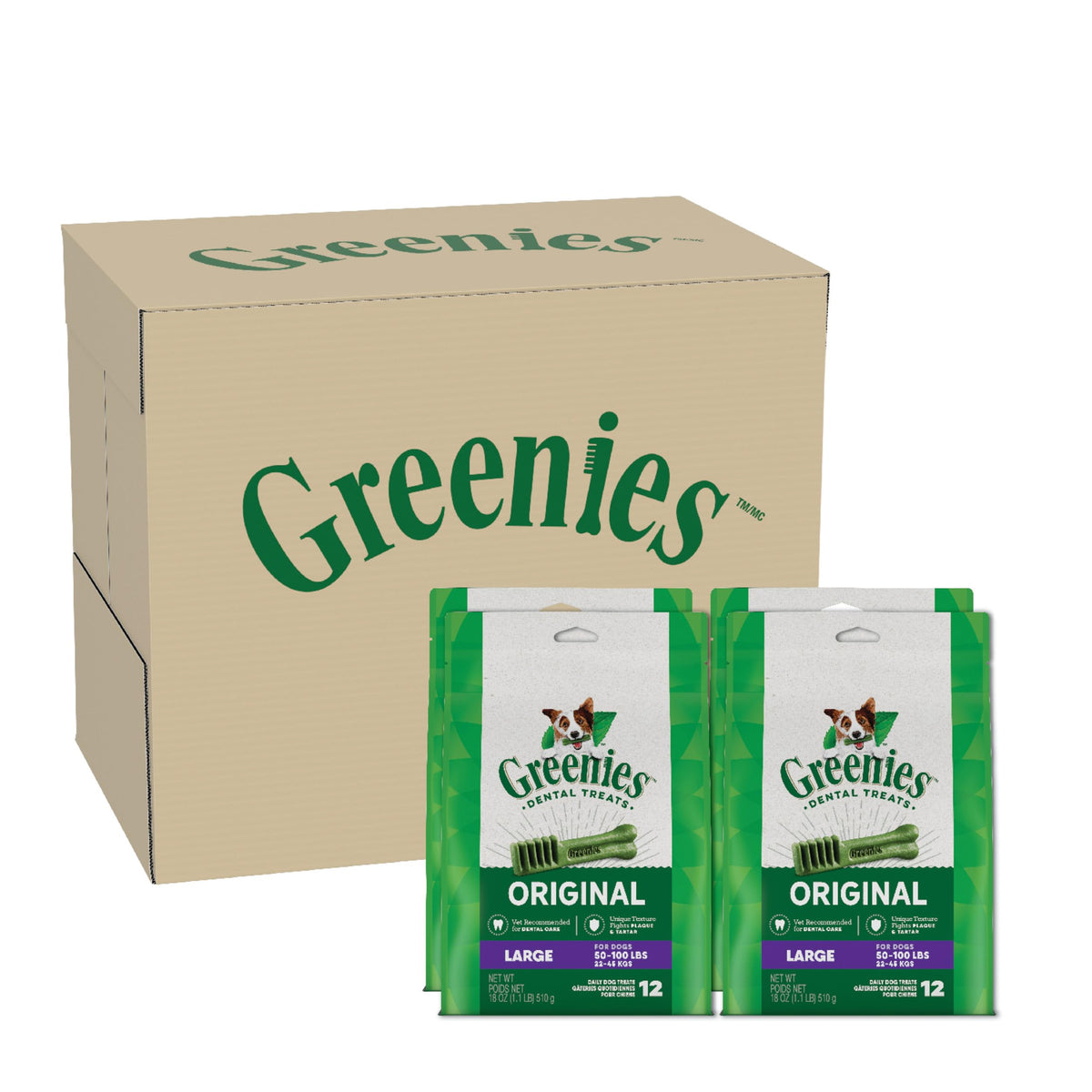 Greenies front packaging showing product and benefits for easy identification