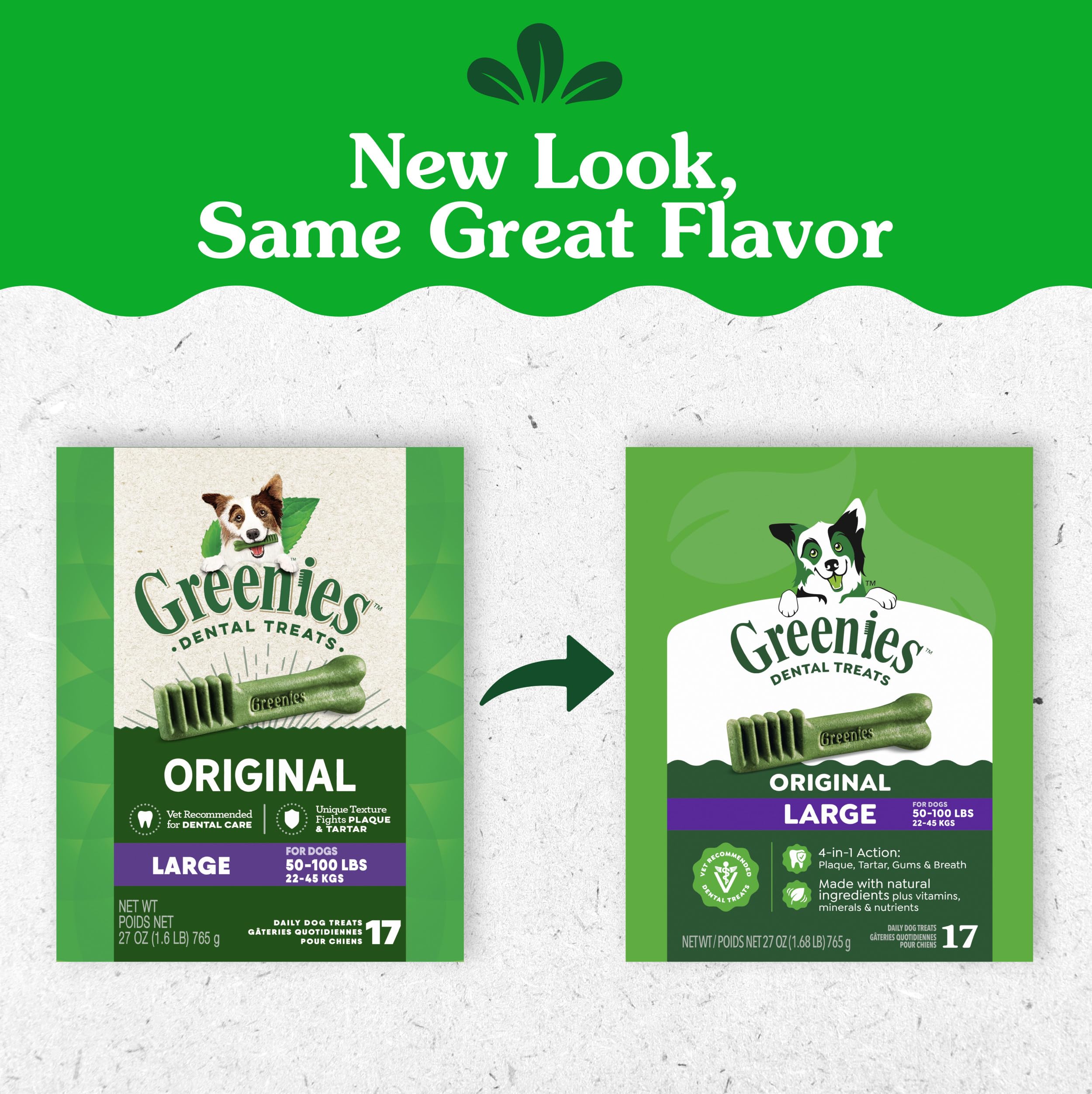 Greenies open bag with visible chews for easy serving convenience