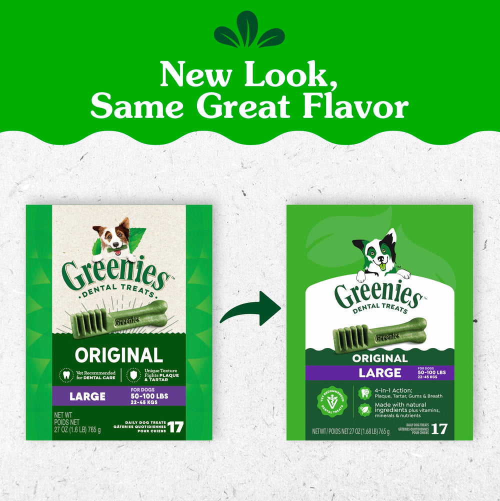 Greenies open bag with visible chews for easy serving convenience