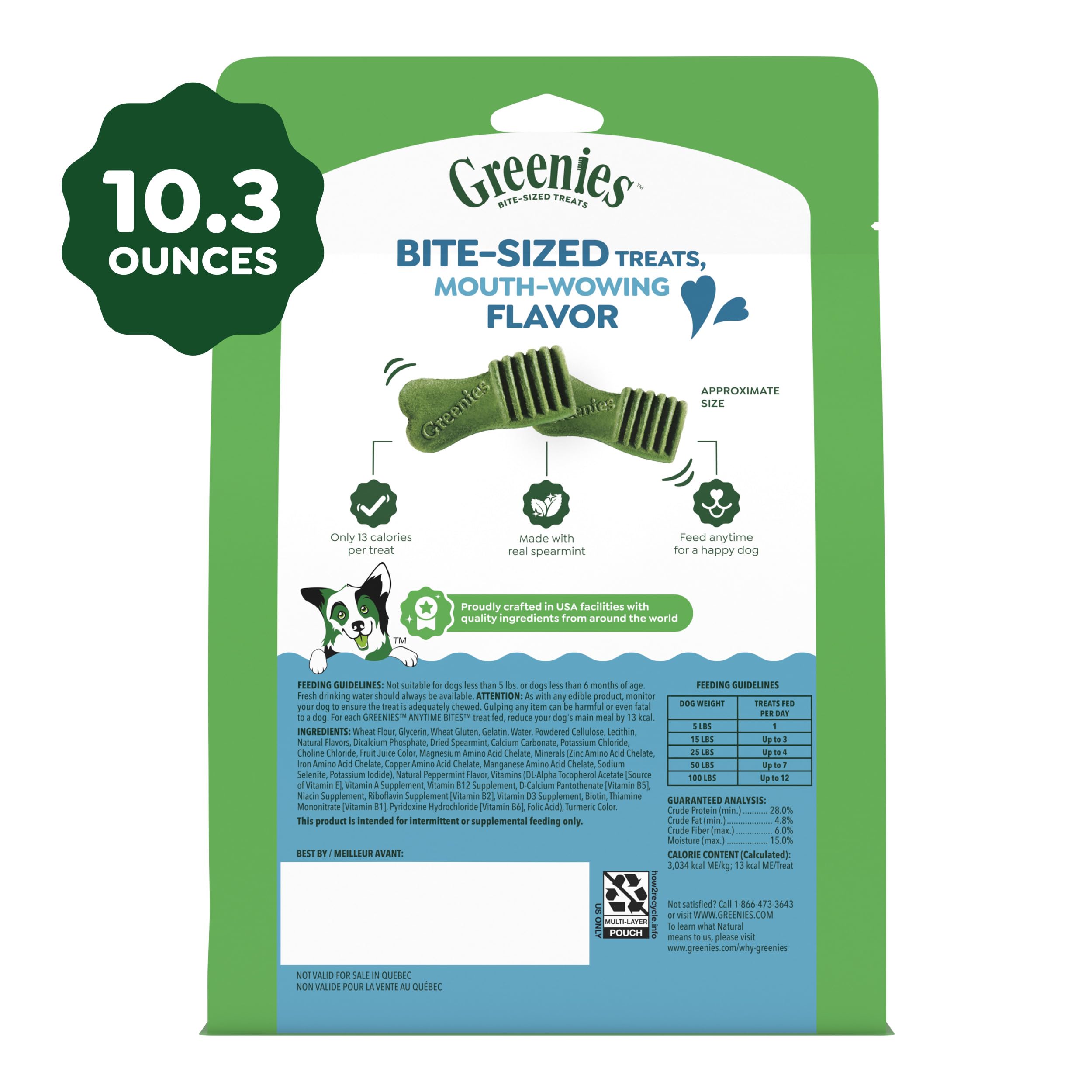 Made in USA badge on Greenies packaging highlighting manufacturing quality