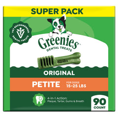 Greenies Petite front packaging showing 90-count and benefits