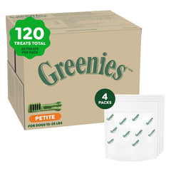 Greenies petite front packaging showing product benefits and vet recommendation