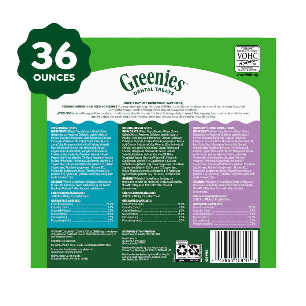 Open bag of Greenies teenie showing 130-count supply convenience