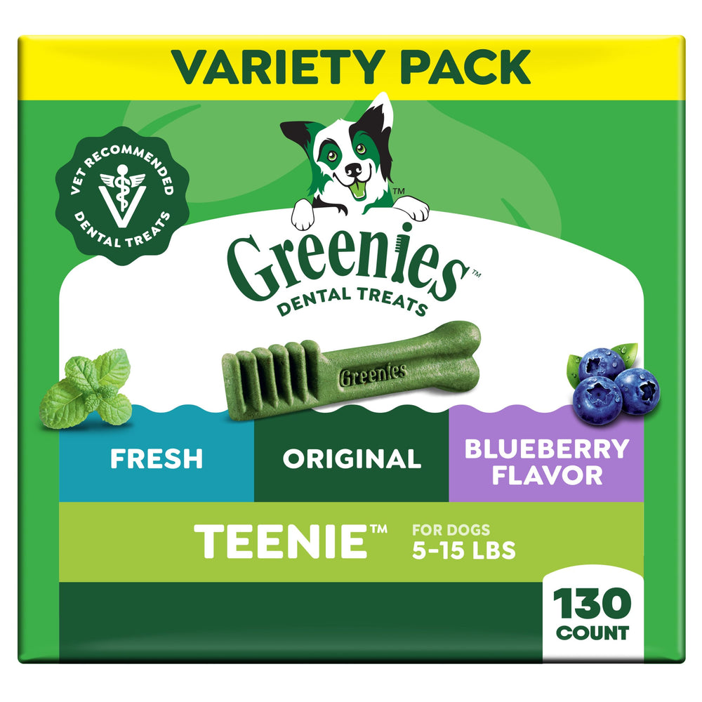 Greenies teenie front packaging showing product and benefits