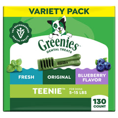 Greenies teenie front packaging showing product and benefits