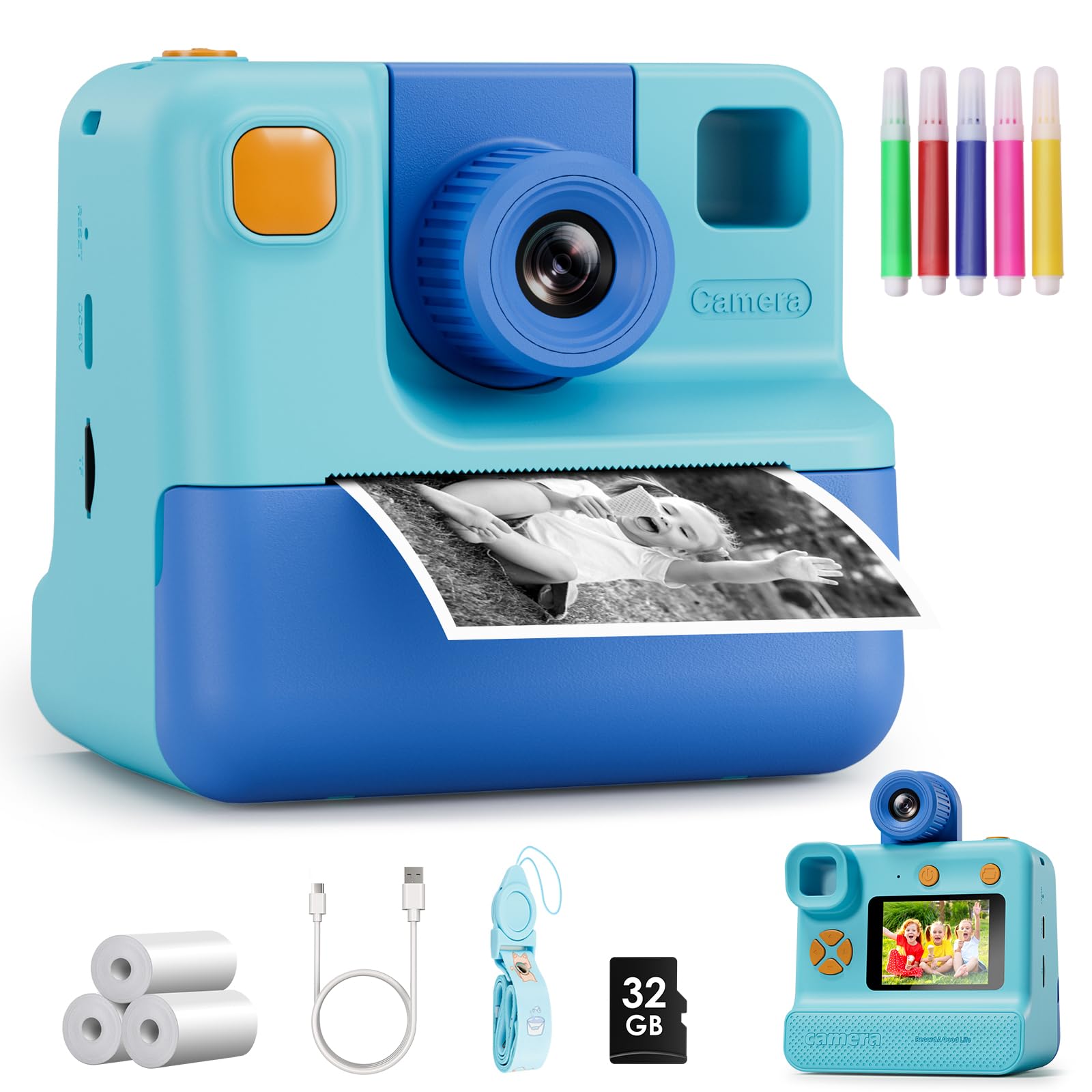 GREENKINDER front view showing buttons and bright blue color, easy-to-hold design