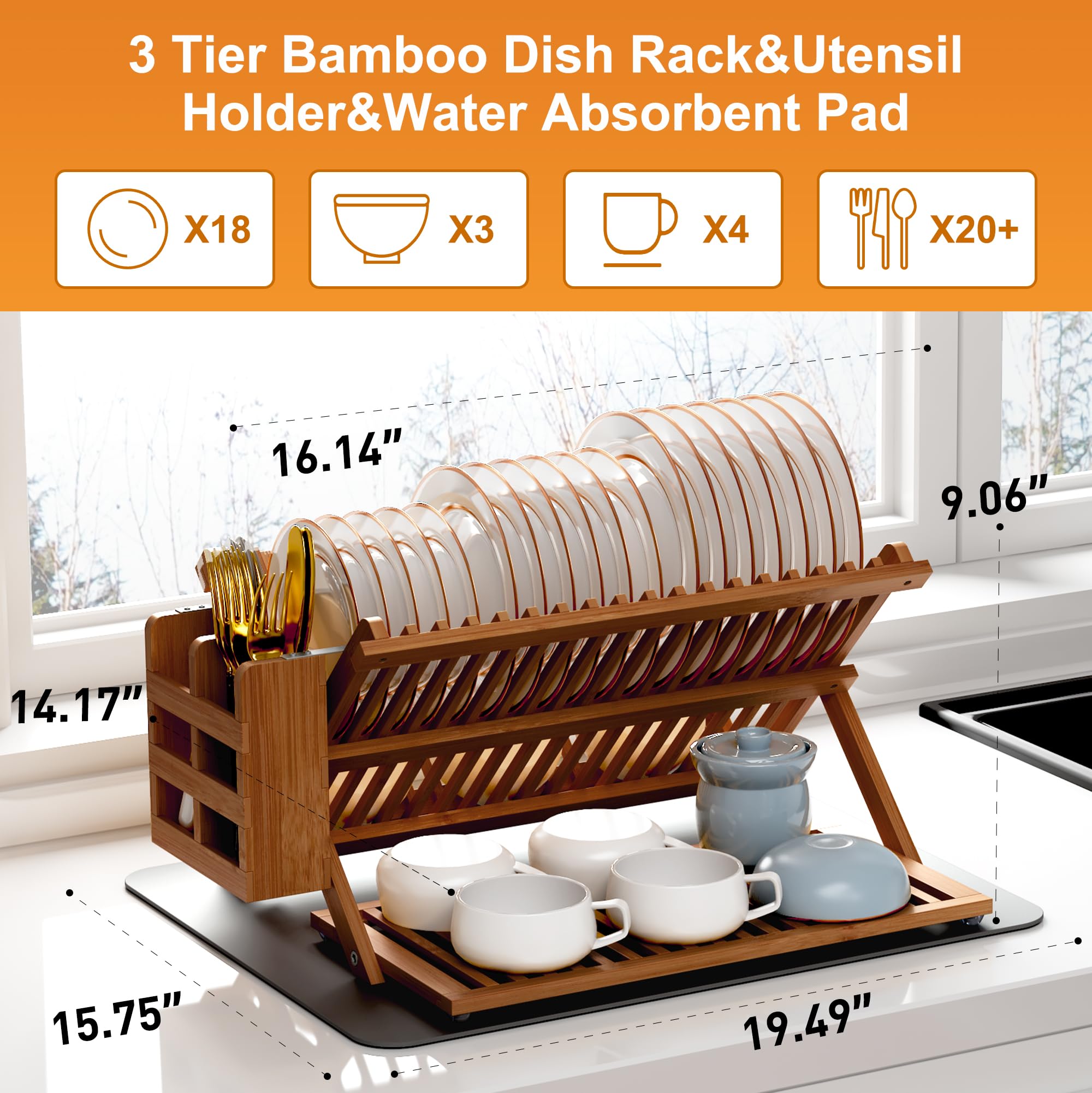Greenual folded flat bamboo rack stored easily to save counter space benefit