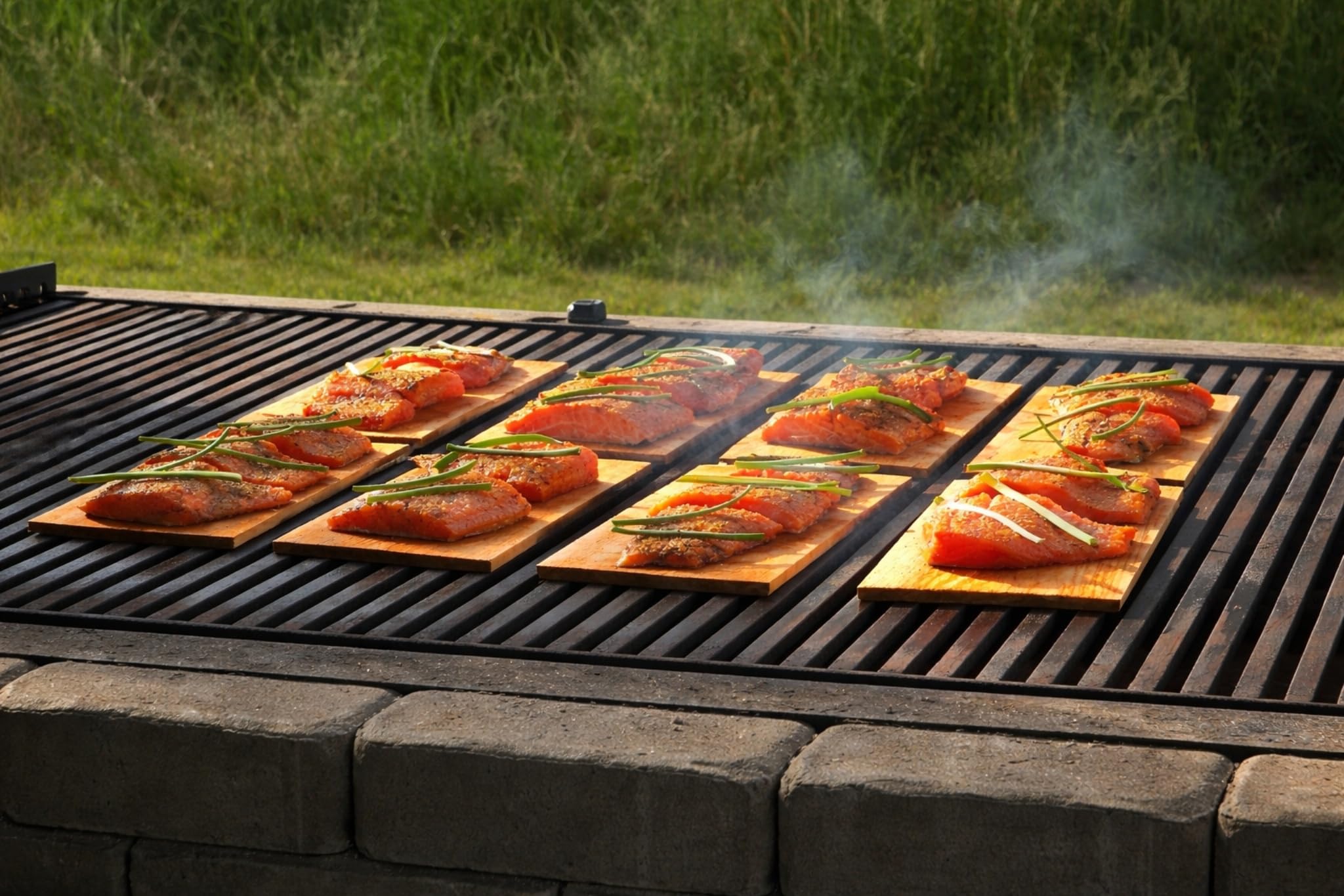 Close-up of Grill Gourmet cedar plank texture showing grooved surface for more smoke